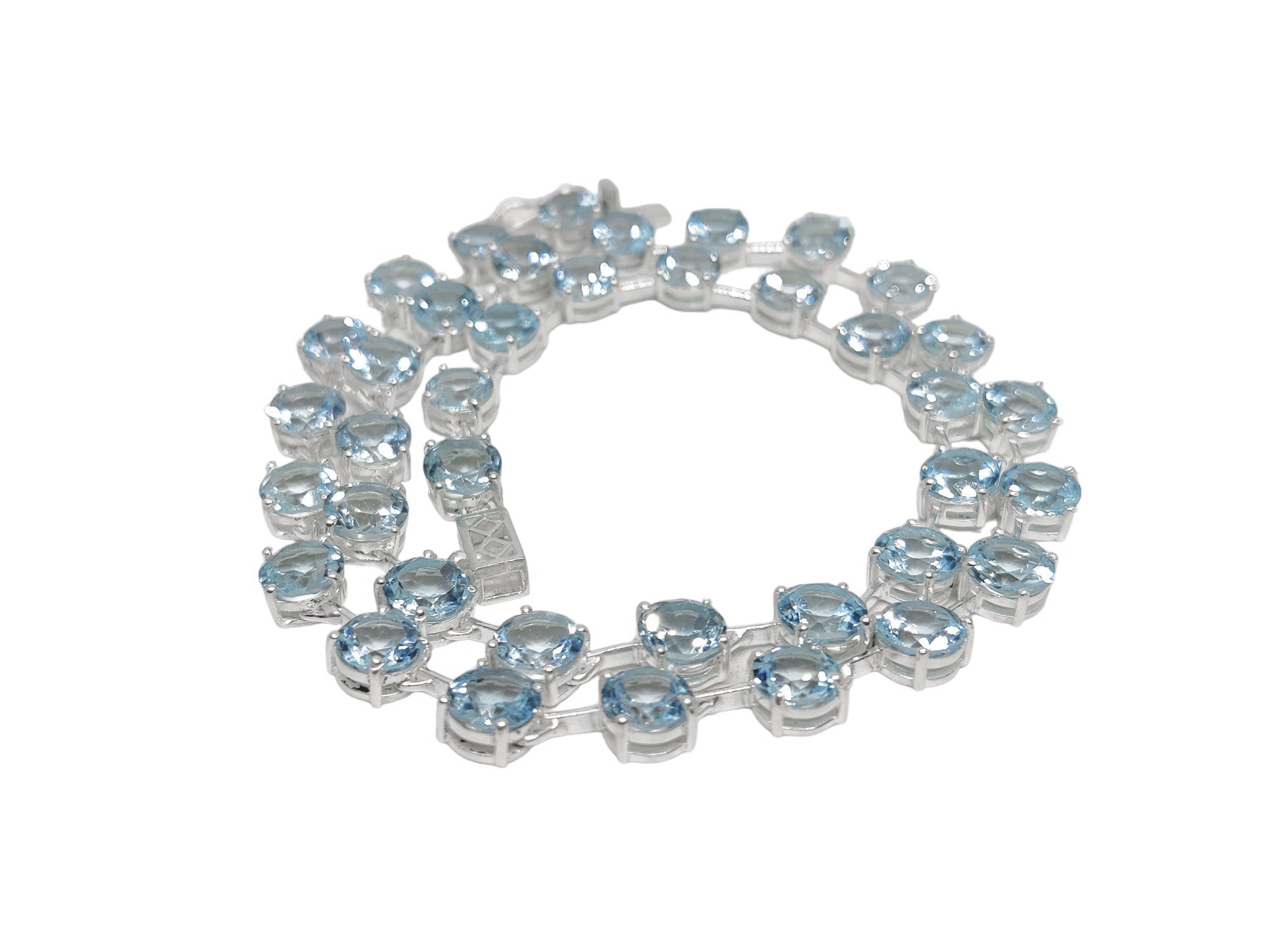 Blue Topaz  Link Necklace Sterling Silver Blue Topaz 6 mm Round Blue Topaz Chain Natural Sky Blue Topaz Statement Necklace November Birthstone Statement Chain