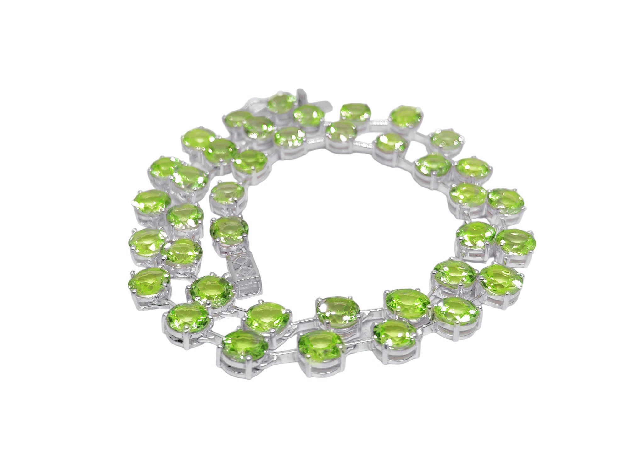 Peridot Link Necklace Sterling Silver Peridot 6 mm Round Peridot Chain Natural Peridot Statement Necklace August Birthstone Statement Chain