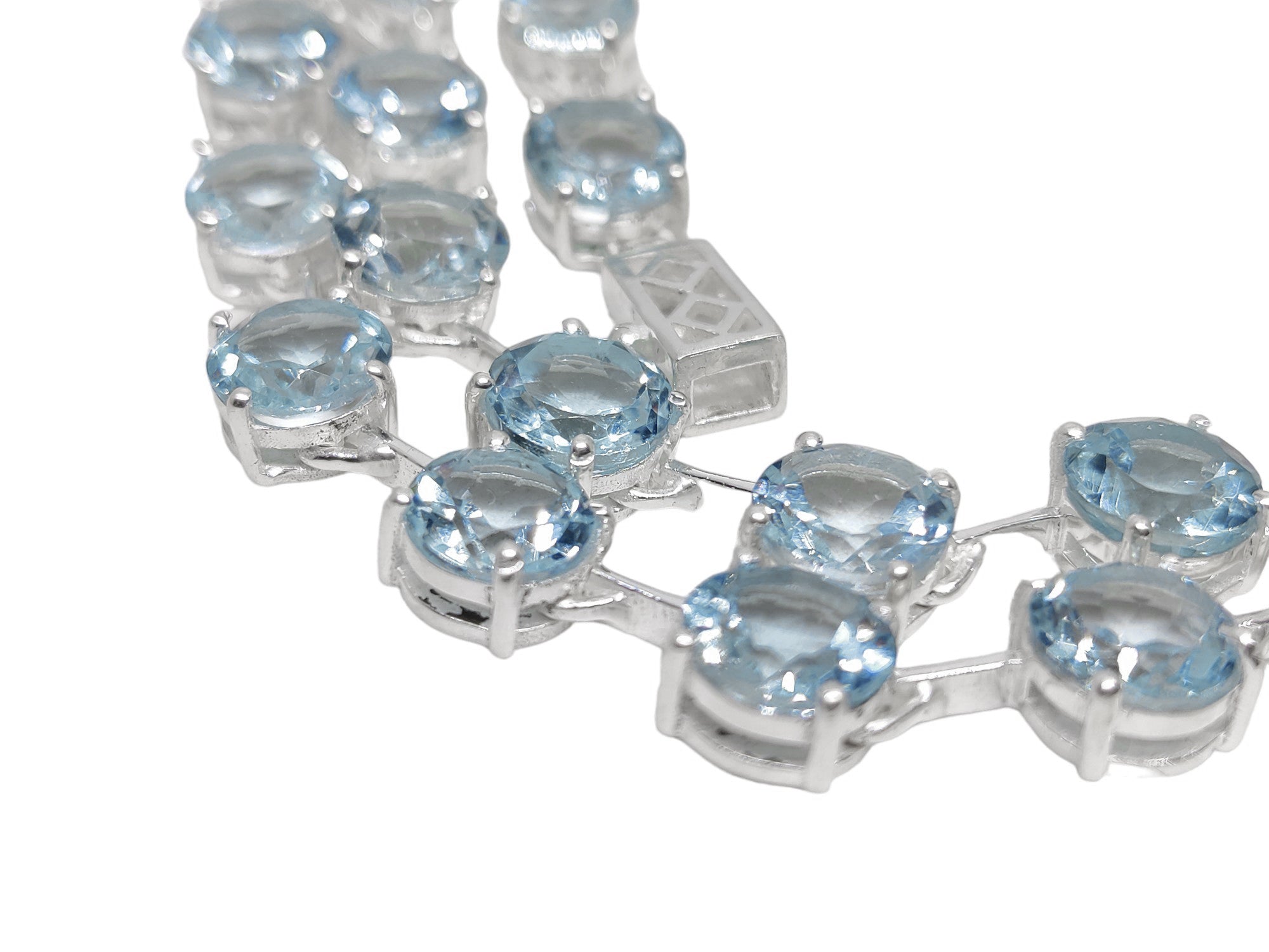 Blue Topaz  Link Necklace Sterling Silver Blue Topaz 6 mm Round Blue Topaz Chain Natural Sky Blue Topaz Statement Necklace November Birthstone Statement Chain