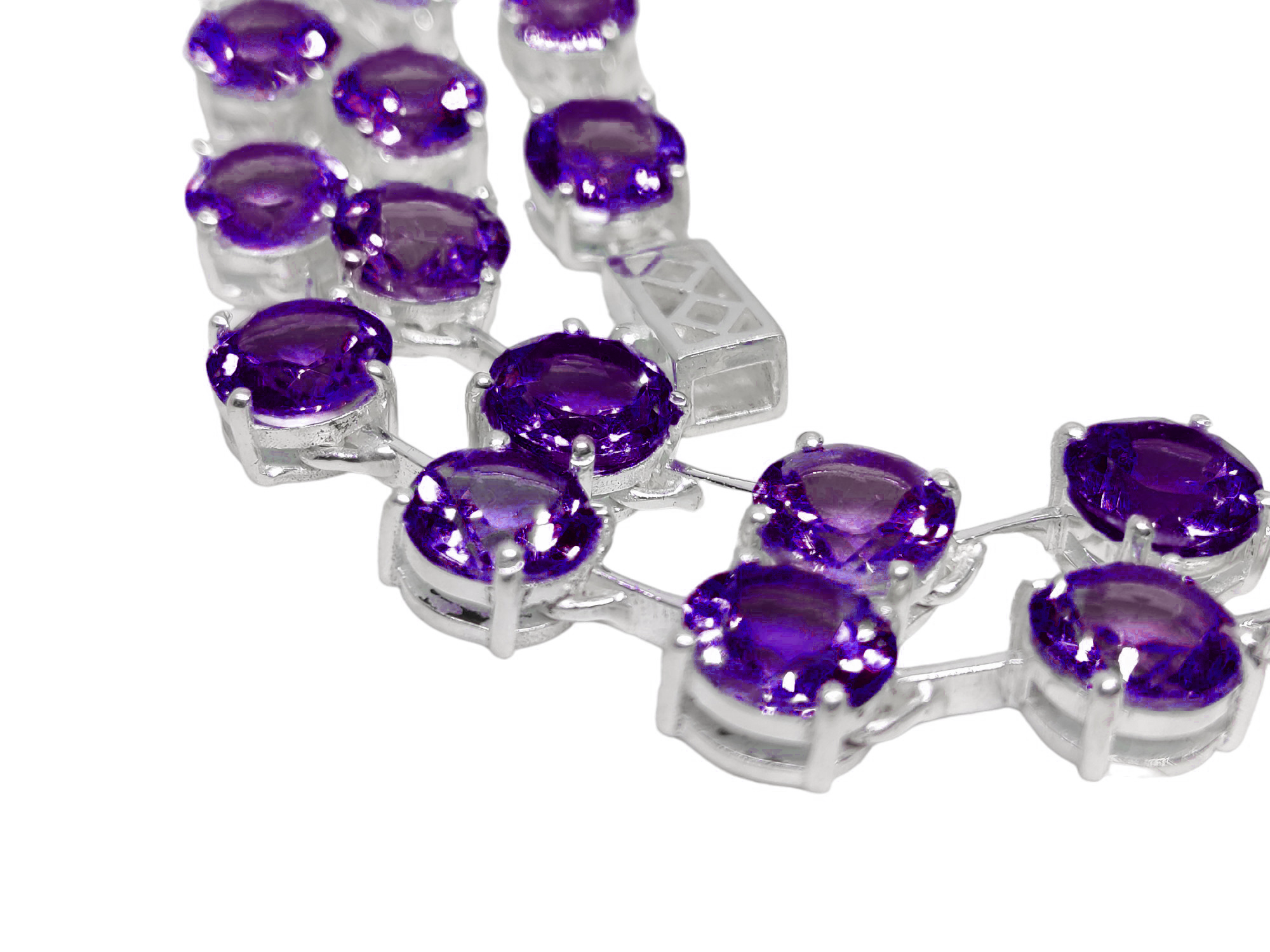 Amethyst Link Necklace Sterling Silver Amethyst 6 mm Round Amethyst Chain Natural Amethyst Statement Necklace February Birthstone Statement Chain