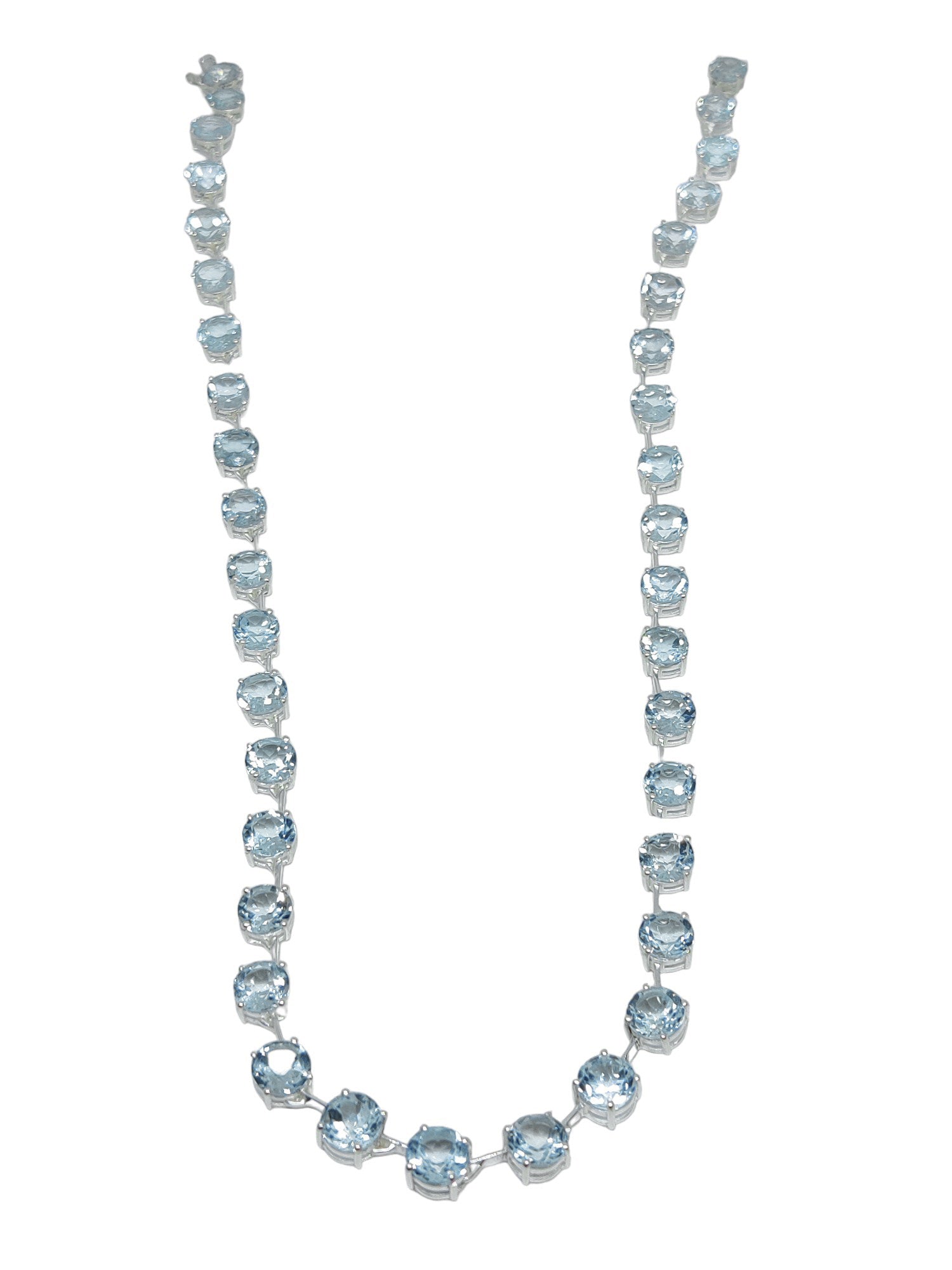 Blue Topaz  Link Necklace Sterling Silver Blue Topaz 6 mm Round Blue Topaz Chain Natural Sky Blue Topaz Statement Necklace November Birthstone Statement Chain