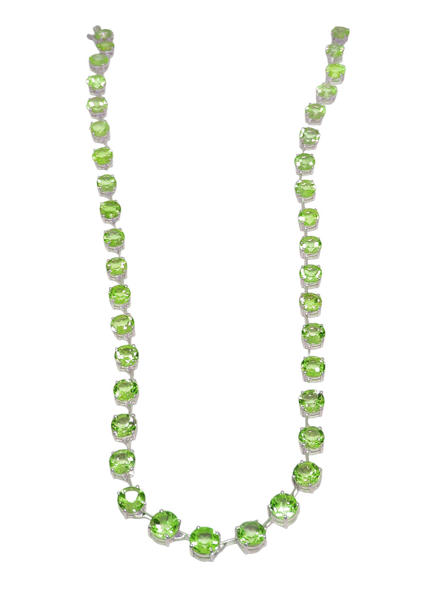 Peridot Link Necklace Sterling Silver Peridot 6 mm Round Peridot Chain Natural Peridot Statement Necklace August Birthstone Statement Chain