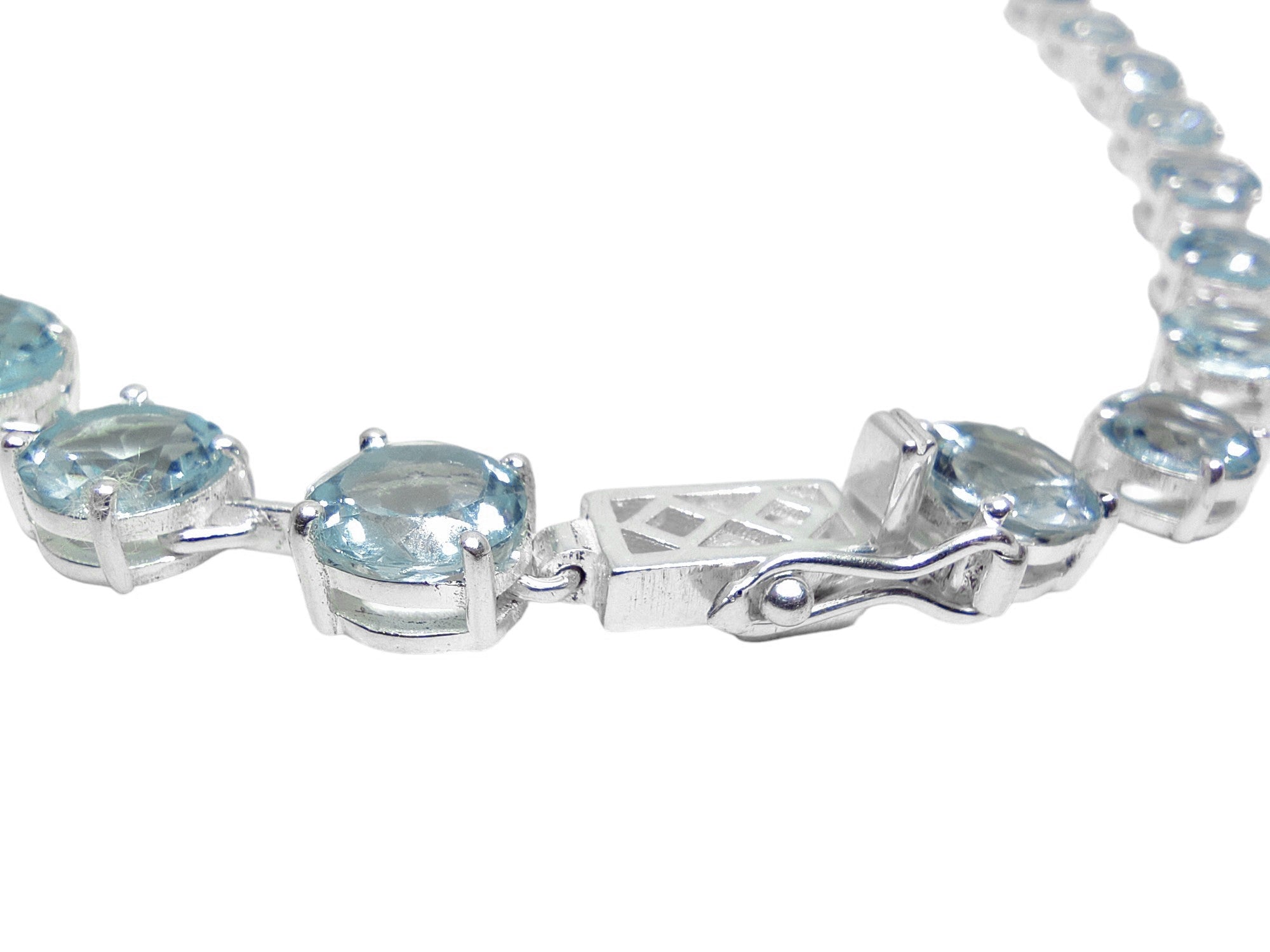 Blue Topaz  Link Necklace Sterling Silver Blue Topaz 6 mm Round Blue Topaz Chain Natural Sky Blue Topaz Statement Necklace November Birthstone Statement Chain