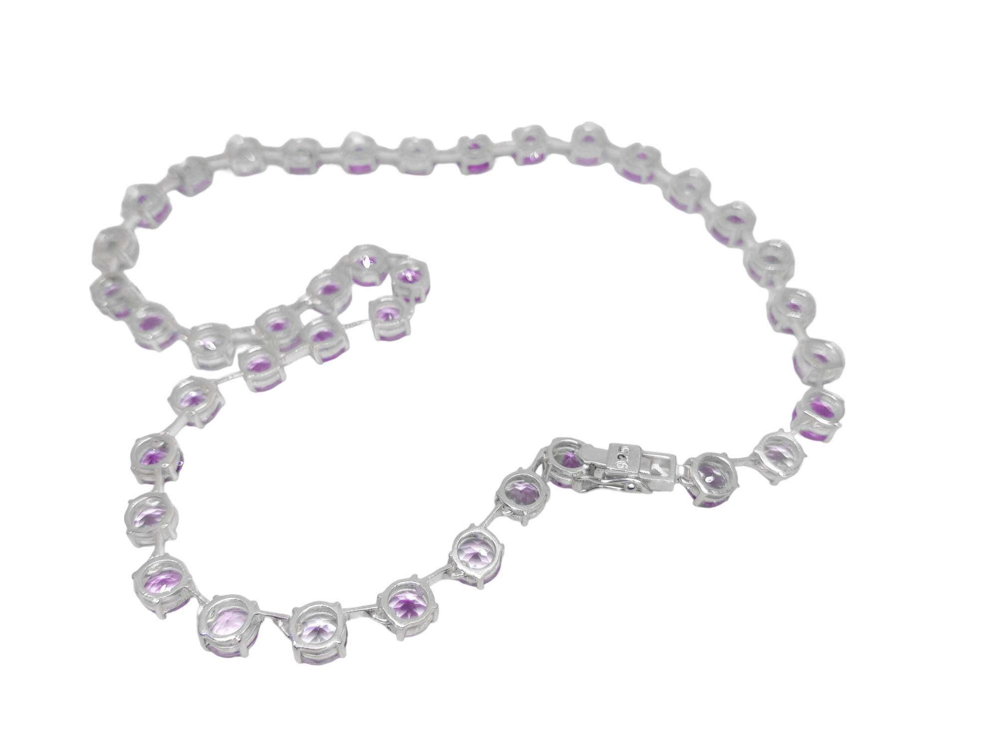 Amethyst Link Necklace Sterling Silver Amethyst 6 mm Round Amethyst Chain Natural Amethyst Statement Necklace February Birthstone Statement Chain