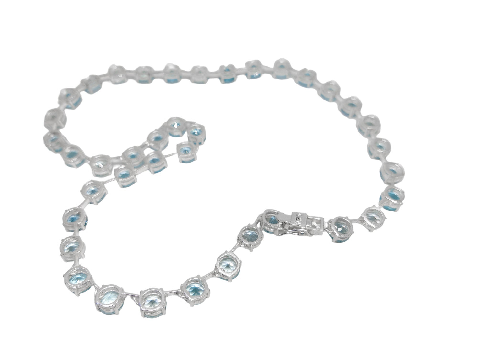 Blue Topaz  Link Necklace Sterling Silver Blue Topaz 6 mm Round Blue Topaz Chain Natural Sky Blue Topaz Statement Necklace November Birthstone Statement Chain