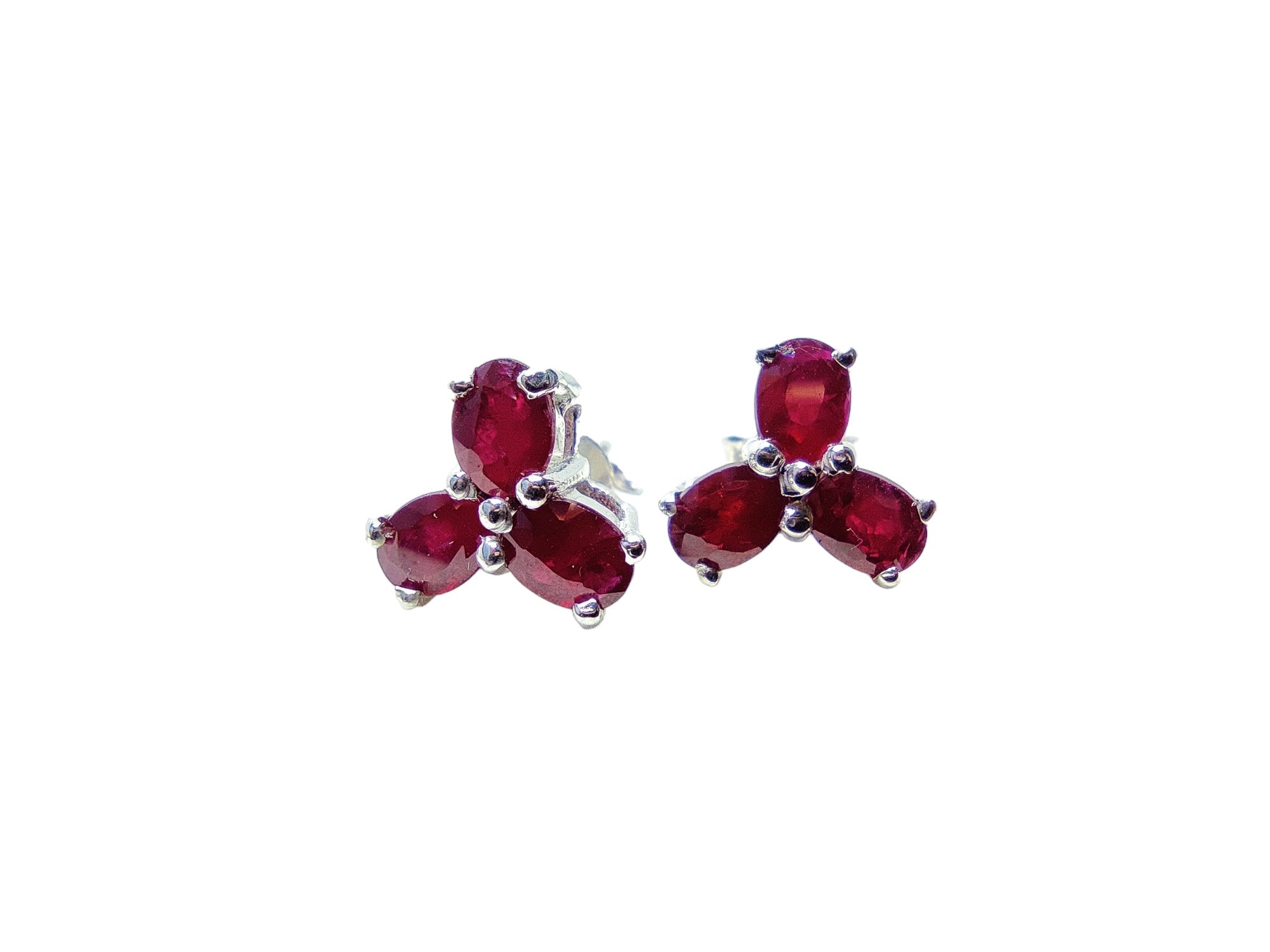 Natural Ruby Ear Studs Genuine Ruby Flower Ear Studs July Birthstone Ruby Stud Earrings 925 Silver Ruby Birthstone Ear Stud Red Ruby EarStud