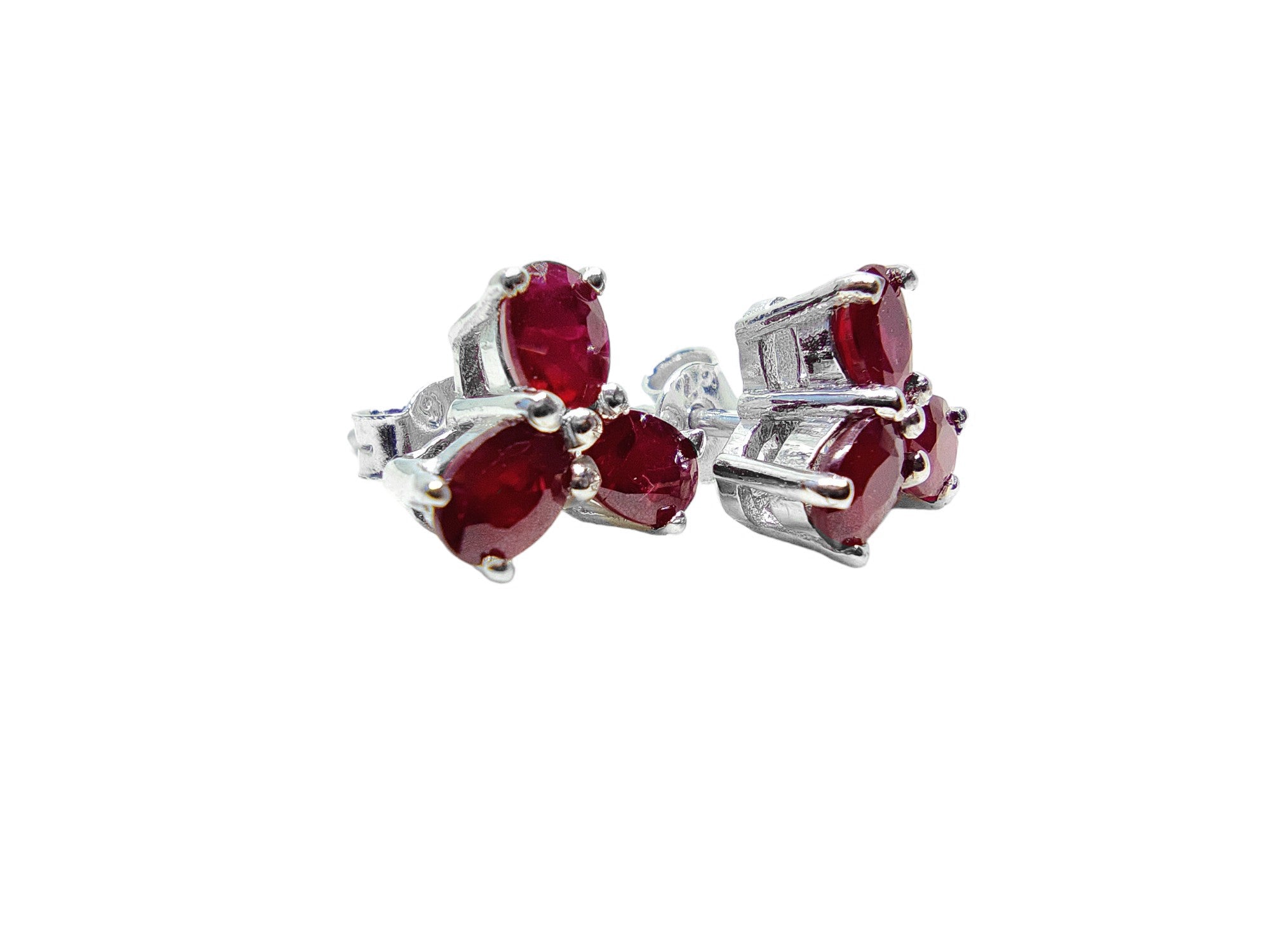 Natural Ruby Ear Studs Genuine Ruby Flower Ear Studs July Birthstone Ruby Stud Earrings 925 Silver Ruby Birthstone Ear Stud Red Ruby EarStud