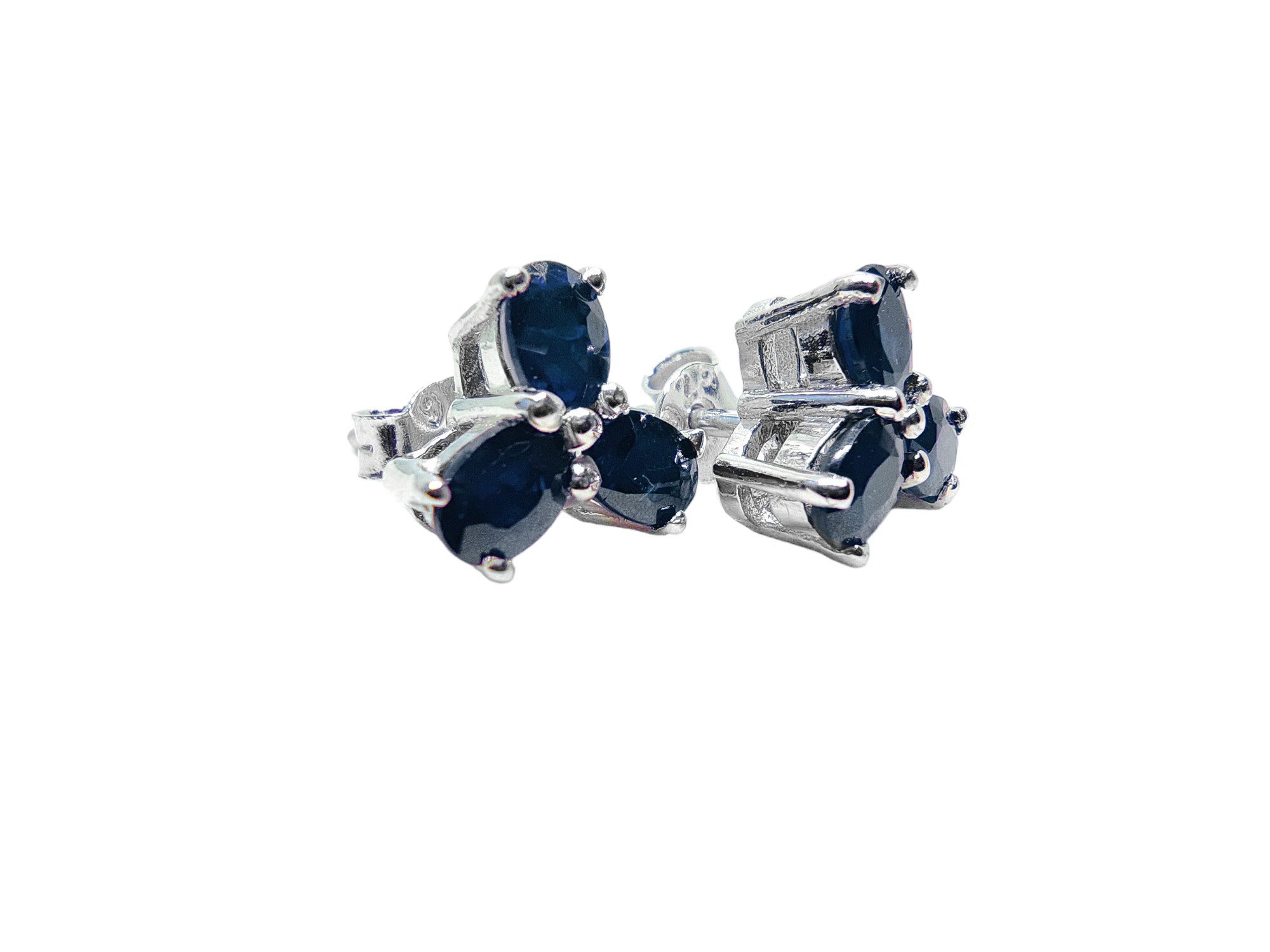 Natural Sapphire Ear Studs Genuine Sapphire Flower Ear Studs Septemeber Birthstone Sapphire Stud Earrings 925 Silver Sapphire Birthstone Ear Stud Blue Sapphire EarStud