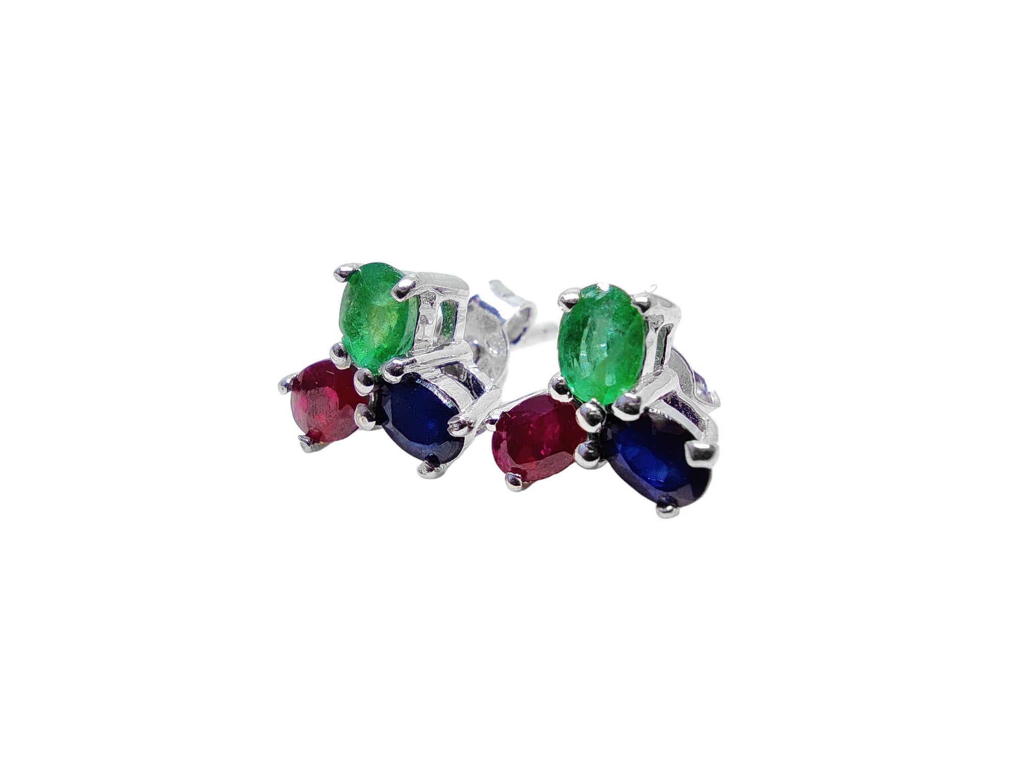 Natural Multi Stone Earstuds 925 Sterling Silver Emerald Ruby Sapphire Stud Earrings May July September Stud Earrings