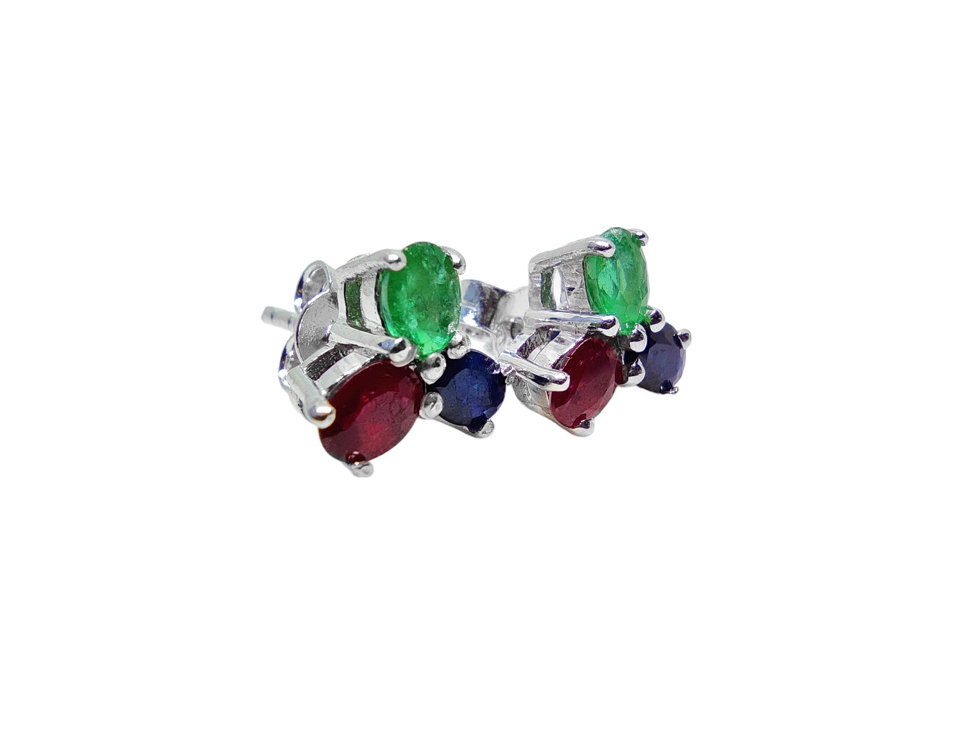Natural Multi Stone Earstuds 925 Sterling Silver Emerald Ruby Sapphire Stud Earrings May July September Stud Earrings