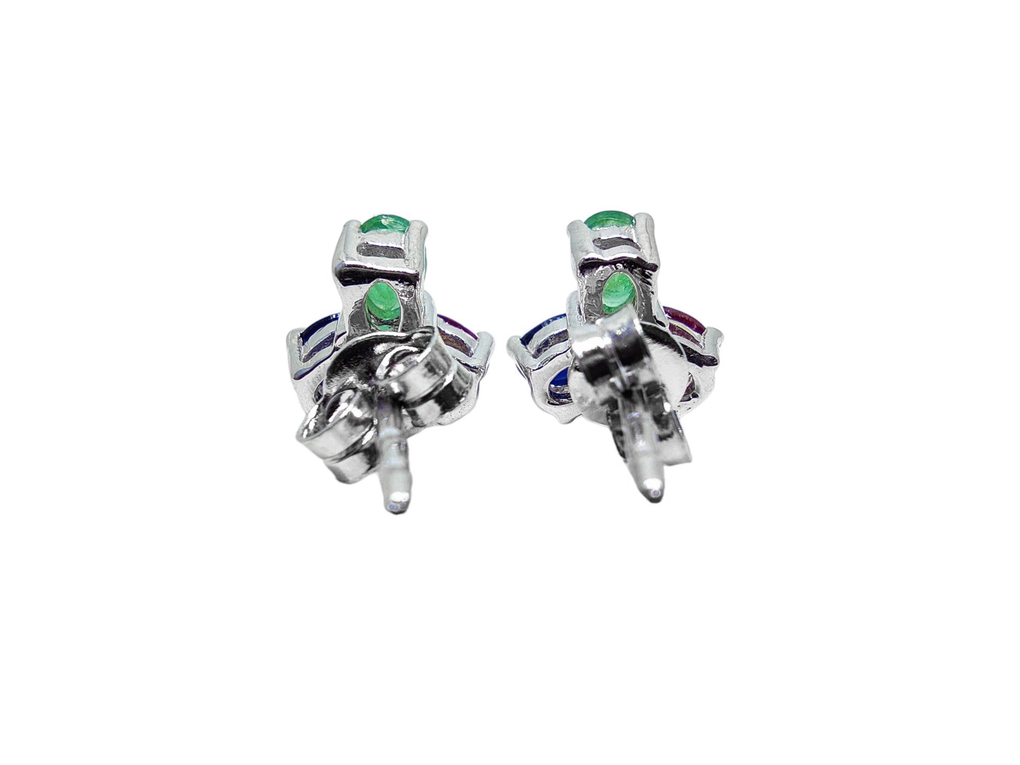 Natural Multi Stone Earstuds 925 Sterling Silver Emerald Ruby Sapphire Stud Earrings May July September Stud Earrings