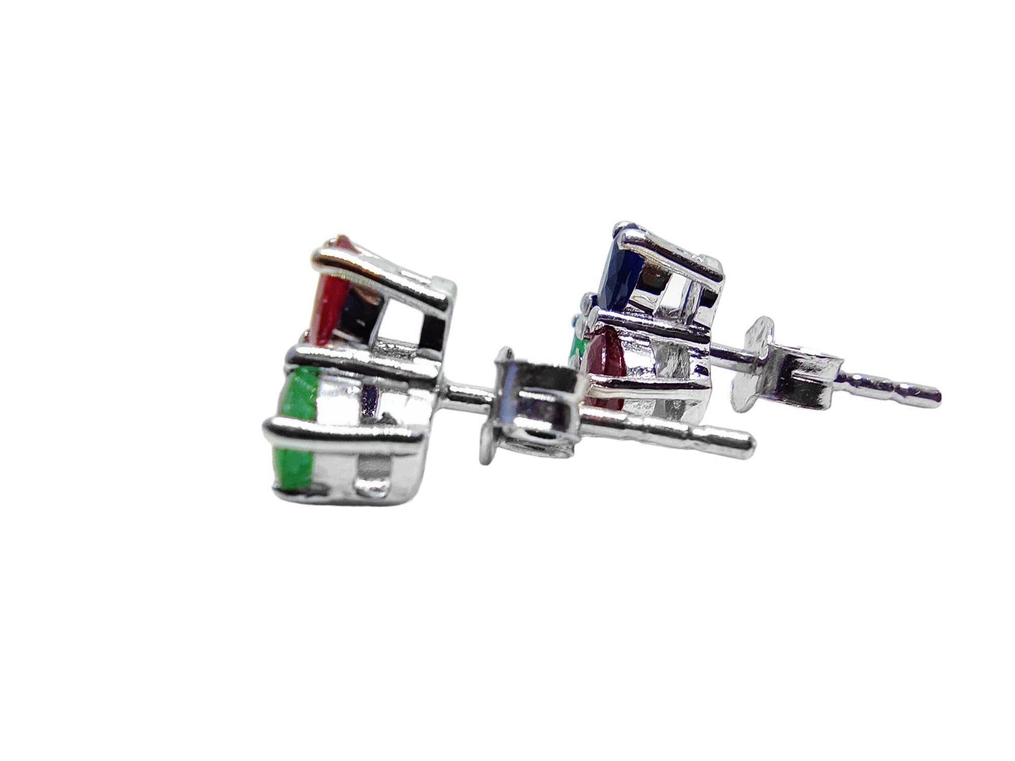 Natural Multi Stone Earstuds 925 Sterling Silver Emerald Ruby Sapphire Stud Earrings May July September Stud Earrings