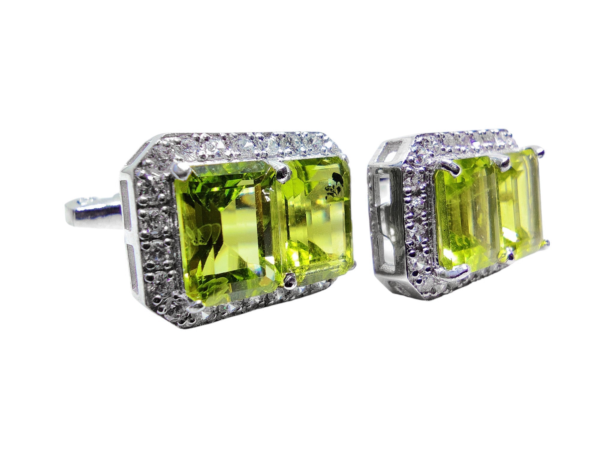 Mens Peridot Cufflinks Sterling Silver Peridot Men Cufflinks August Birthstone Cufflinks Men 6x8 mm Octagon Peridot Cufflinks Big Cufflinks