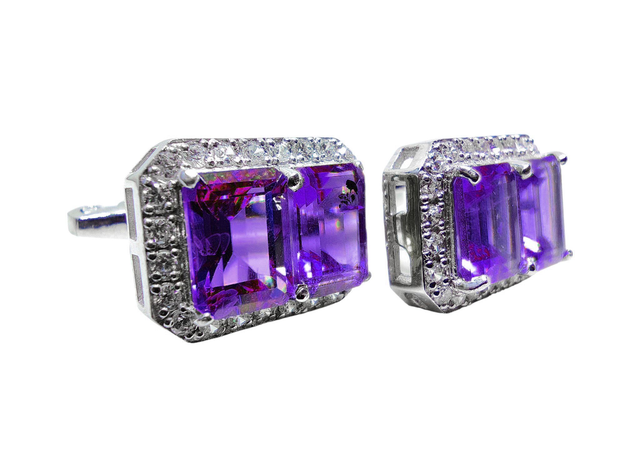 Mens Amethyst Cufflinks Sterling Silver Amethyst Men Cufflinks February Birthstone Cufflinks Men 6x8 mm Octagon Amethyst Cufflinks Big Cufflinks