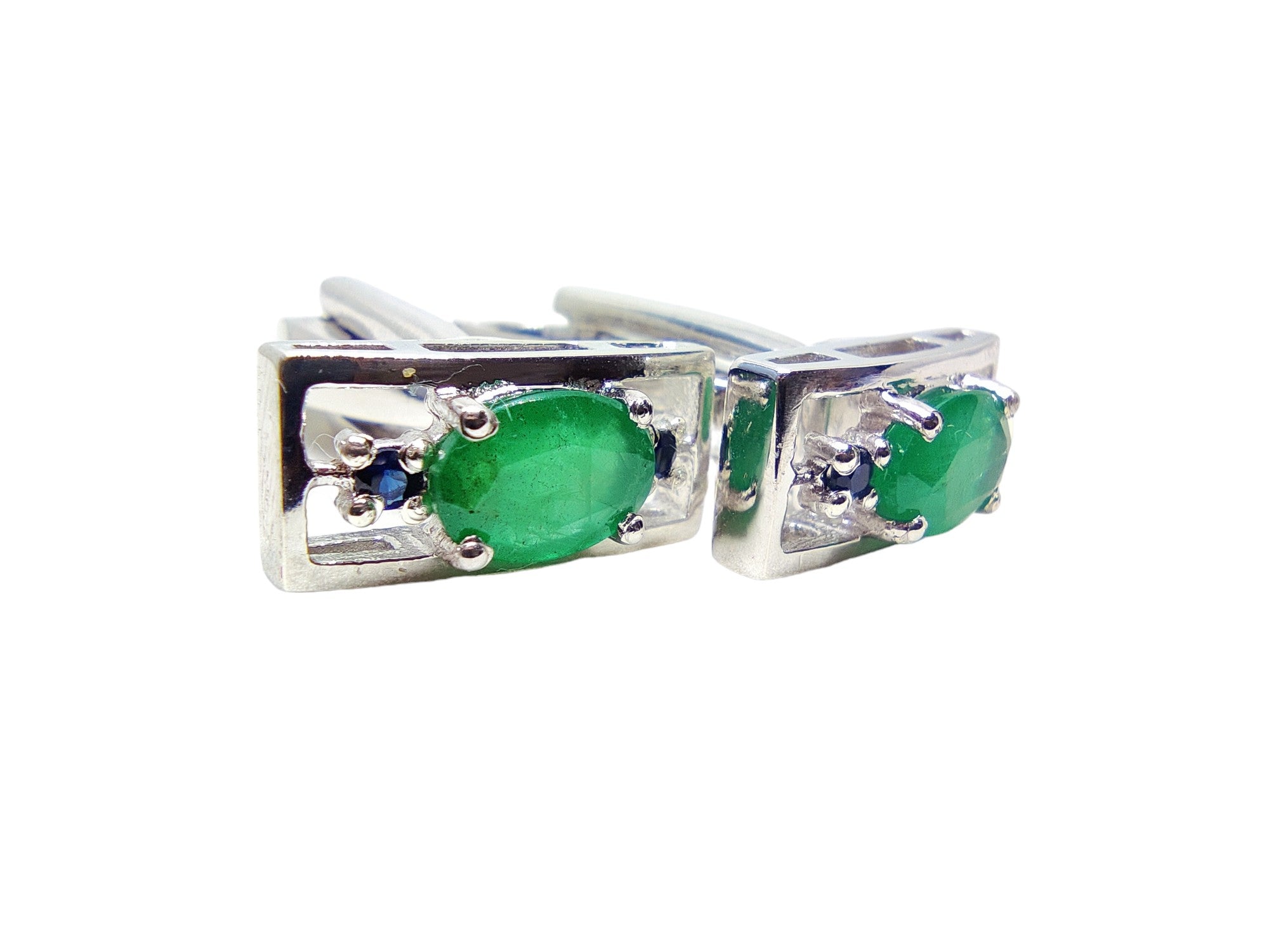 Silver Emerald Sapphire Cufflinks Natural Emerald Cufflinks May Birthstone Cufflinks Men Silver Groomsmen Cufflinks Fathers Day Gift