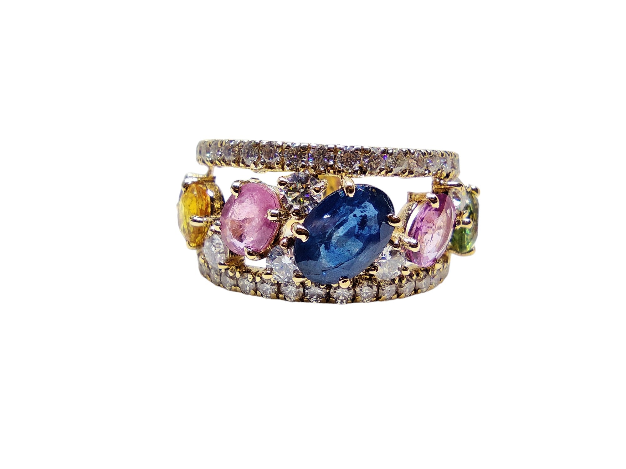 14K Gold Multi Sapphire Engagement Band Natural Multi Sapphire Wedding Band 14K Yellow Gold Anniversary Bands For Her September Wedding Band