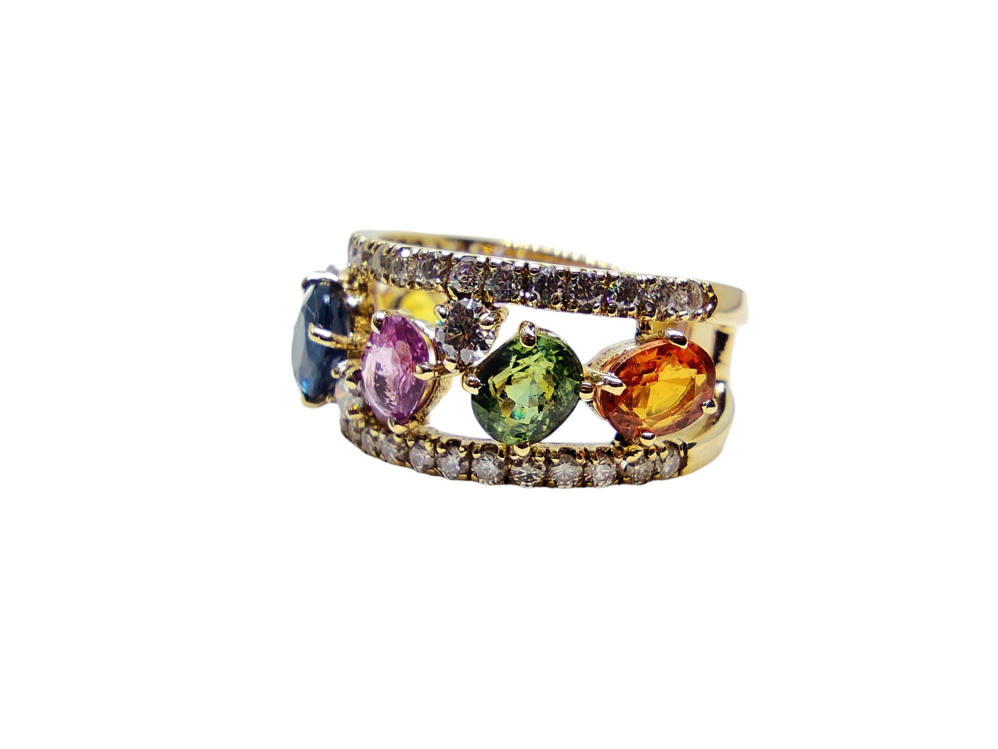 14K Gold Multi Sapphire Engagement Band Natural Multi Sapphire Wedding Band 14K Yellow Gold Anniversary Bands For Her September Wedding Band