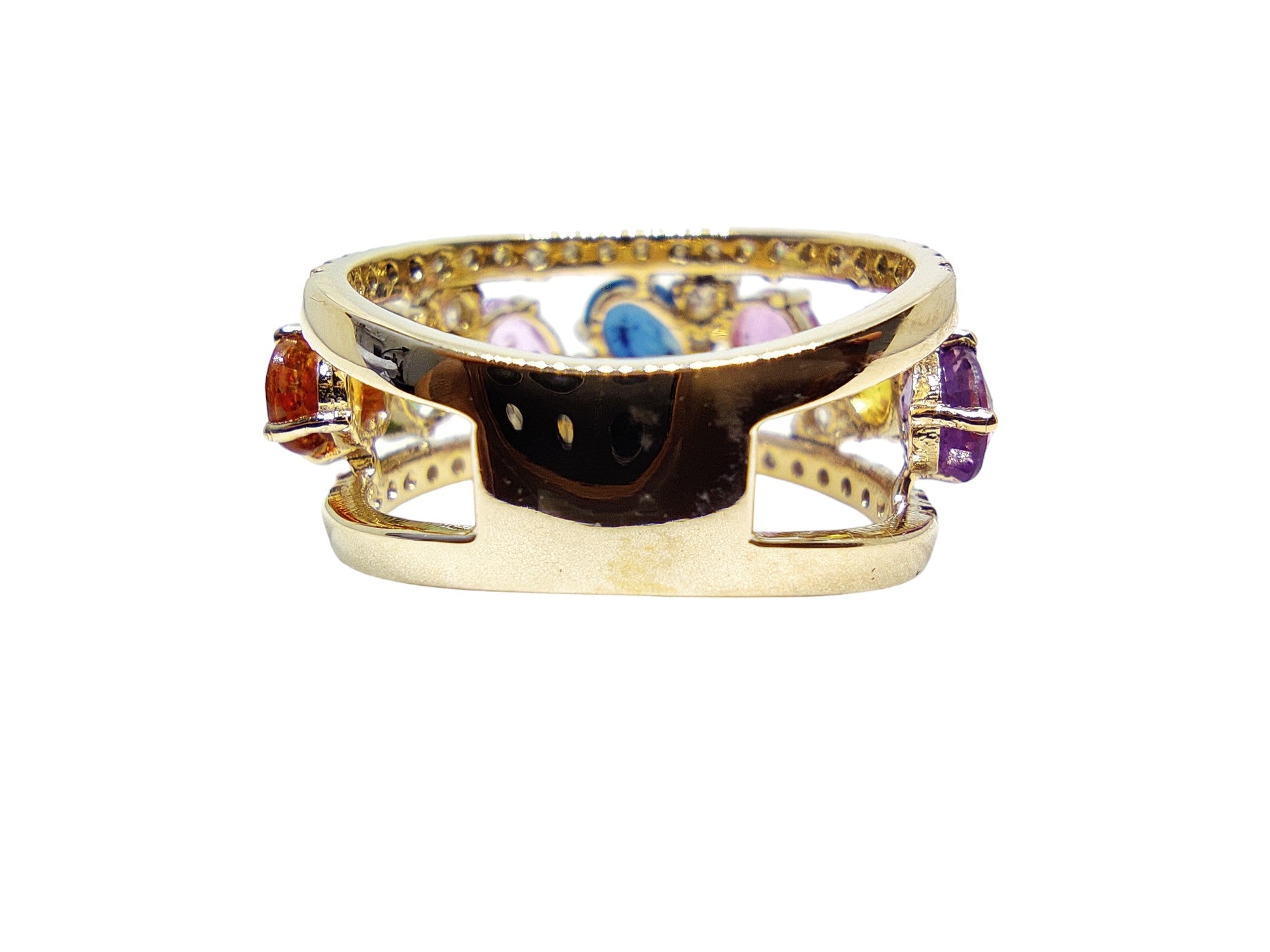 14K Gold Multi Sapphire Engagement Band Natural Multi Sapphire Wedding Band 14K Yellow Gold Anniversary Bands For Her September Wedding Band