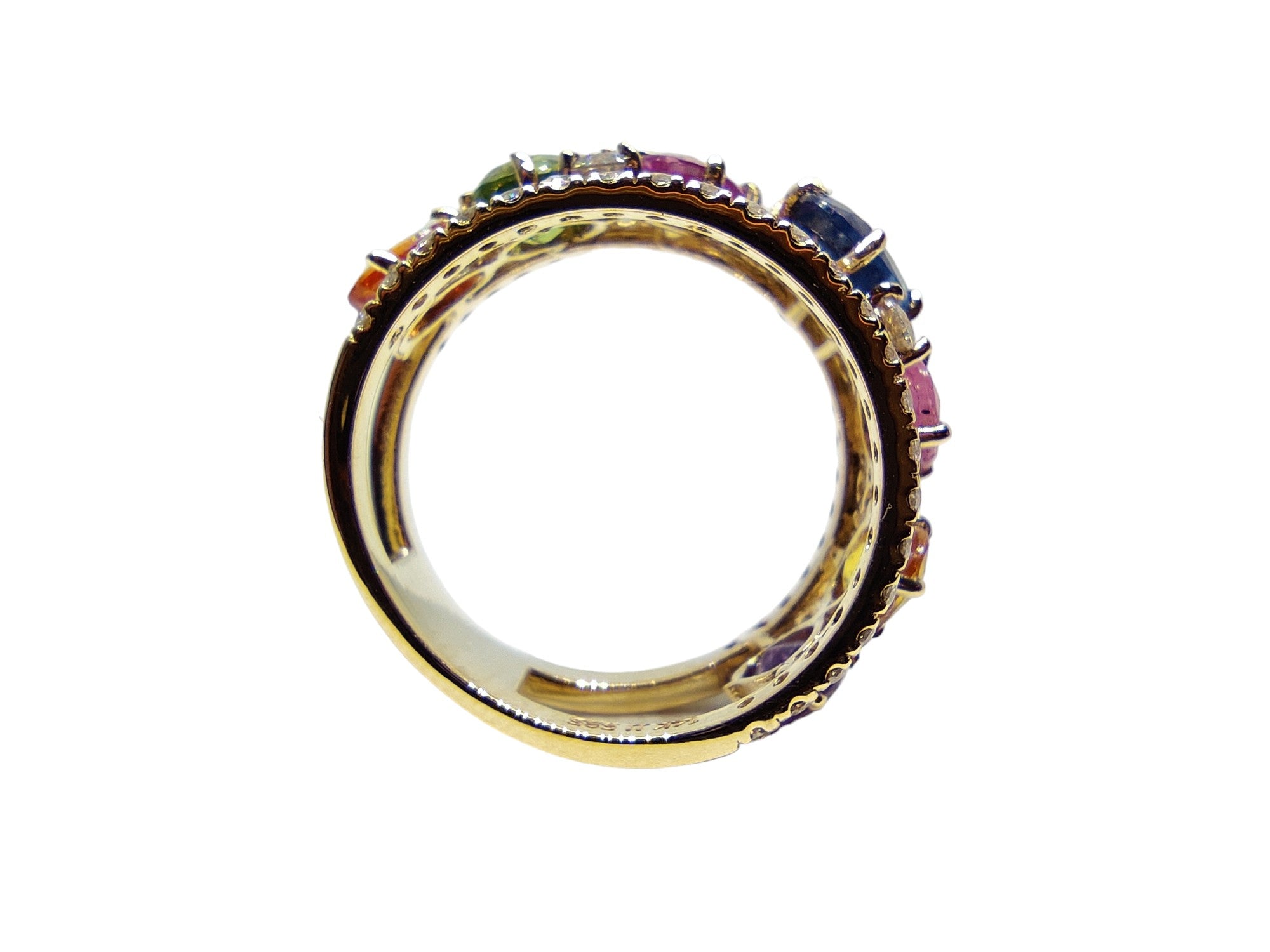 14K Gold Multi Sapphire Engagement Band Natural Multi Sapphire Wedding Band 14K Yellow Gold Anniversary Bands For Her September Wedding Band