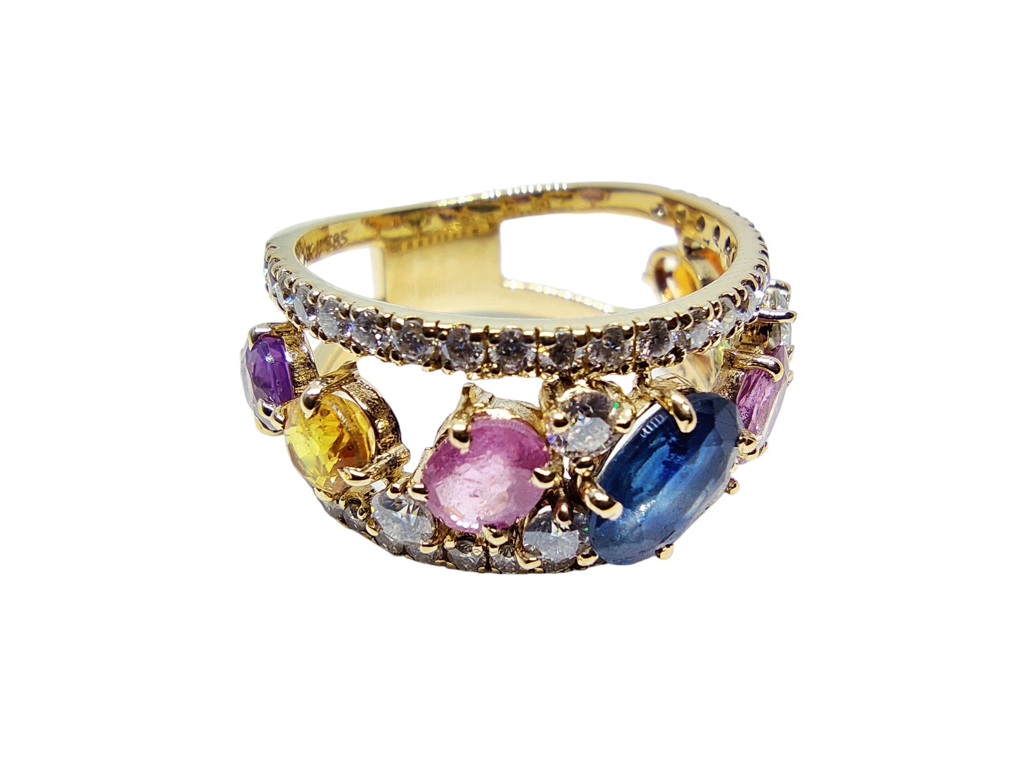 14K Gold Multi Sapphire Engagement Band Natural Multi Sapphire Wedding Band 14K Yellow Gold Anniversary Bands For Her September Wedding Band