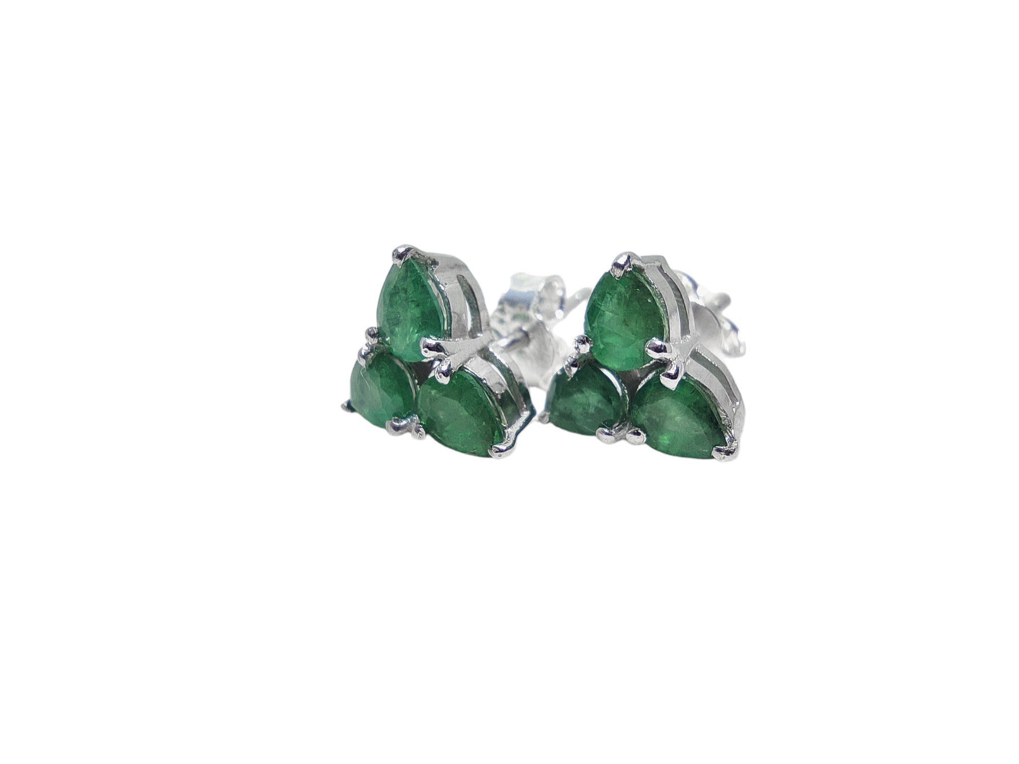 Silver Emerald Flower Stud Earrings Tiny Emerald Ear Studs May Birthstone Stud Earrings Emerald Earstuds For Her Pear Flower Earrings