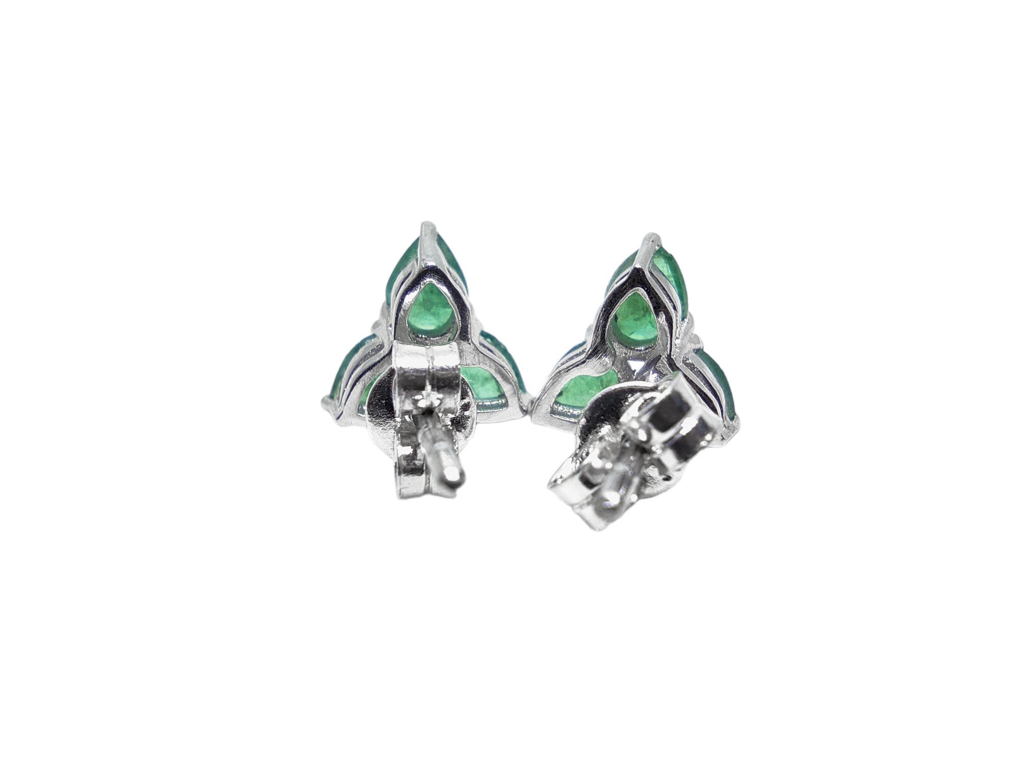 Silver Emerald Flower Stud Earrings Tiny Emerald Ear Studs May Birthstone Stud Earrings Emerald Earstuds For Her Pear Flower Earrings