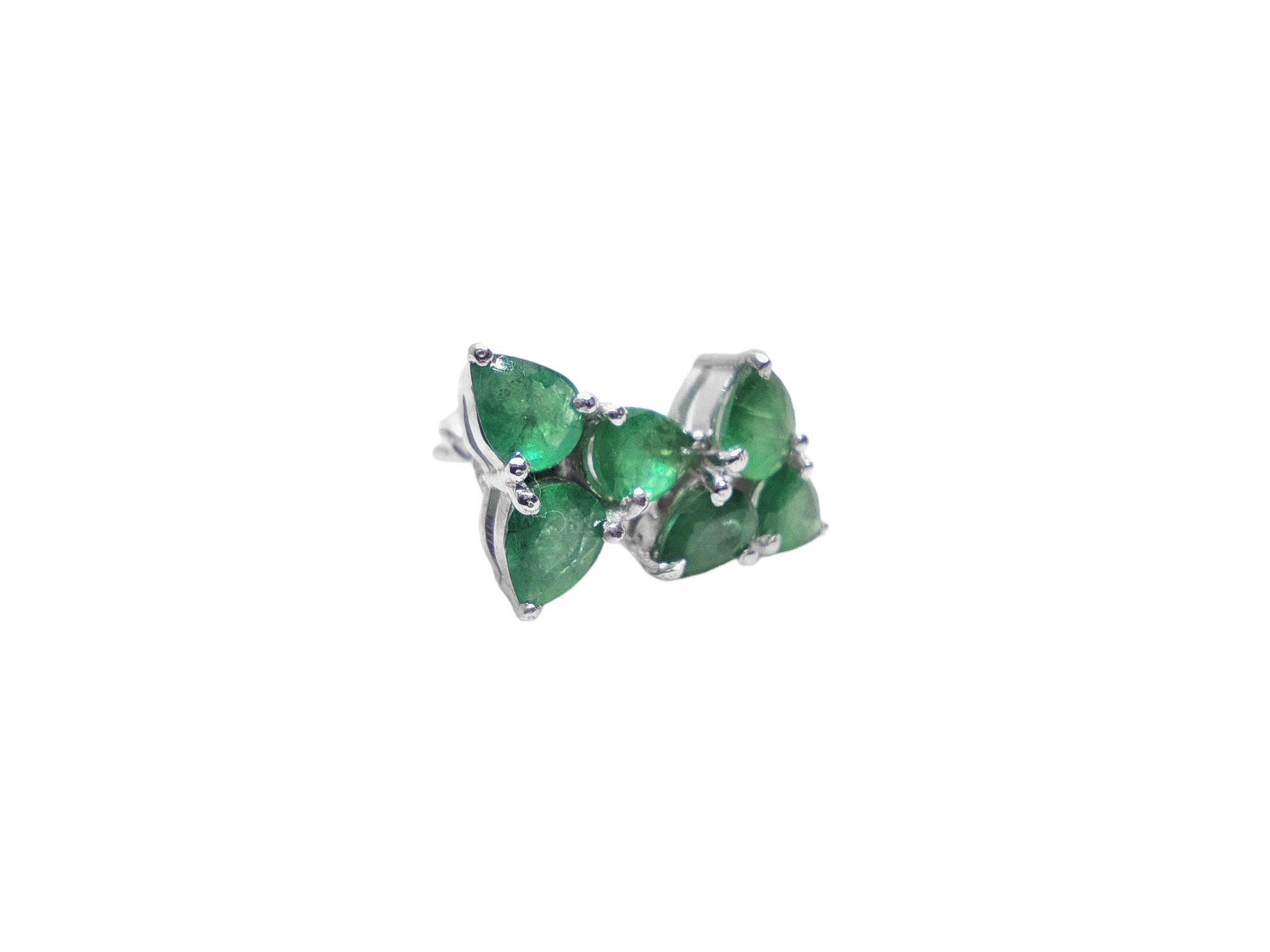 Silver Emerald Flower Stud Earrings Tiny Emerald Ear Studs May Birthstone Stud Earrings Emerald Earstuds For Her Pear Flower Earrings