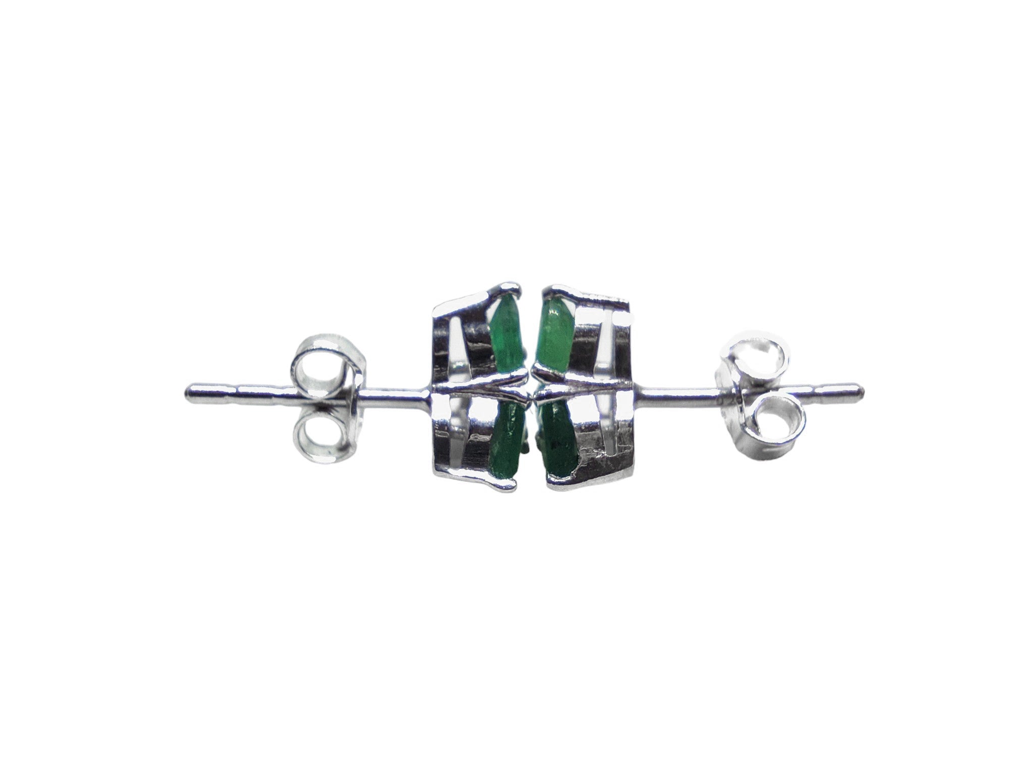 Silver Emerald Flower Stud Earrings Tiny Emerald Ear Studs May Birthstone Stud Earrings Emerald Earstuds For Her Pear Flower Earrings