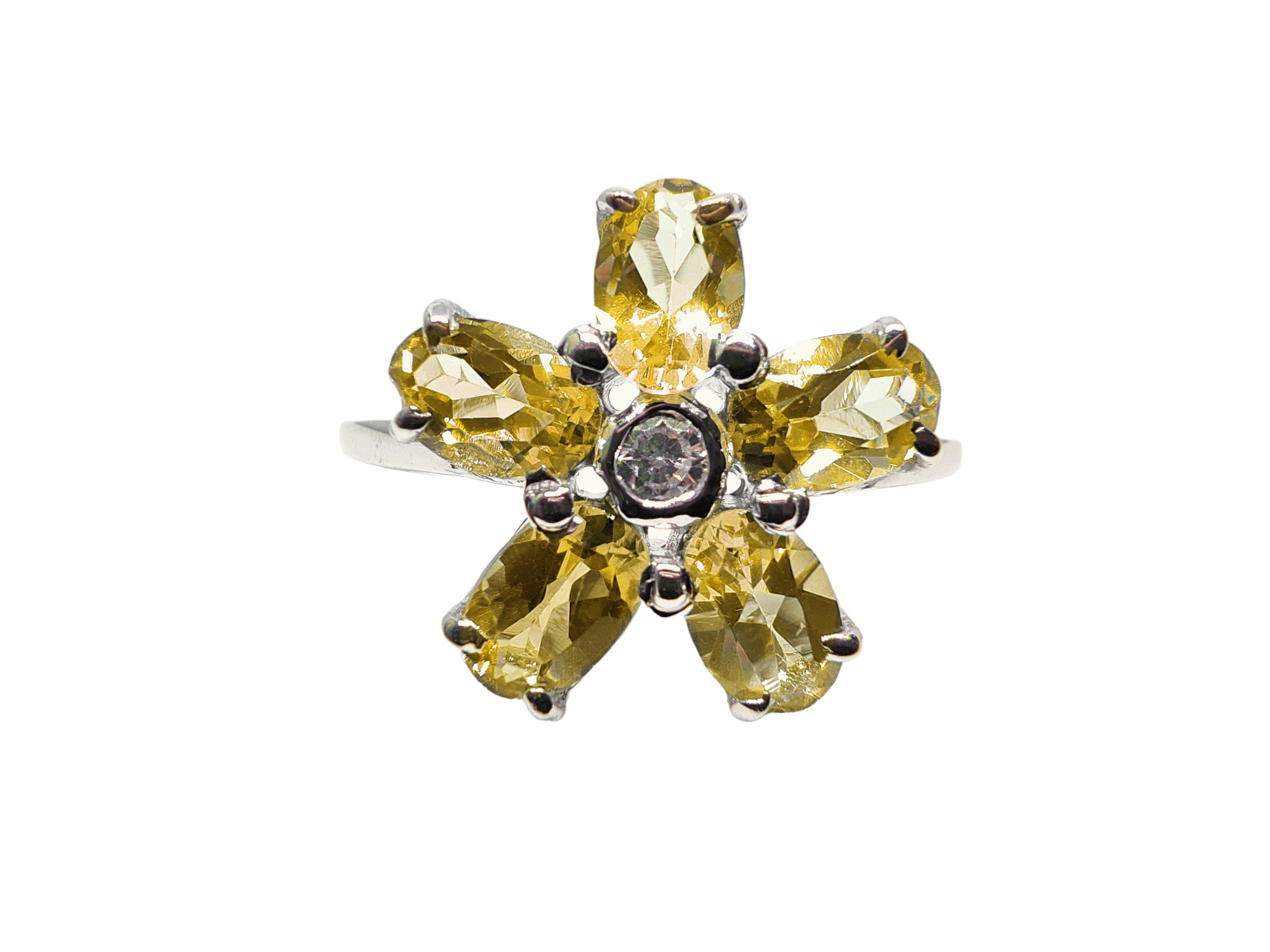 925 Sterling Silver Citrine Flower Ring 5 Stone Citrine Wedding Ring November Birthstone Ring 925 Silver Bridal Ring