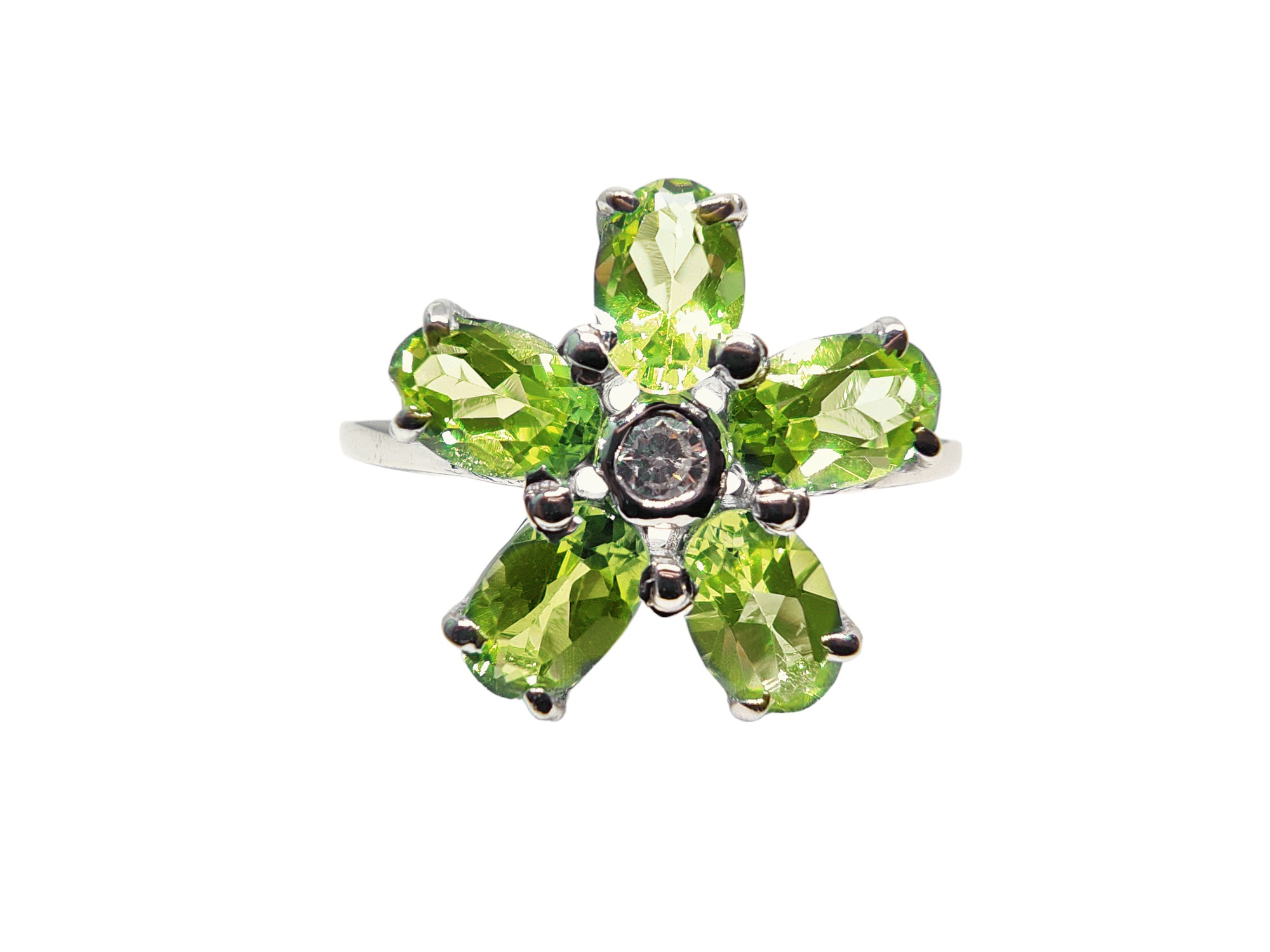 925 Sterling Silver Peridot Flower Ring 5 Stone Peridot Wedding Ring August Birthstone Ring 925 Silver Bridal Ring