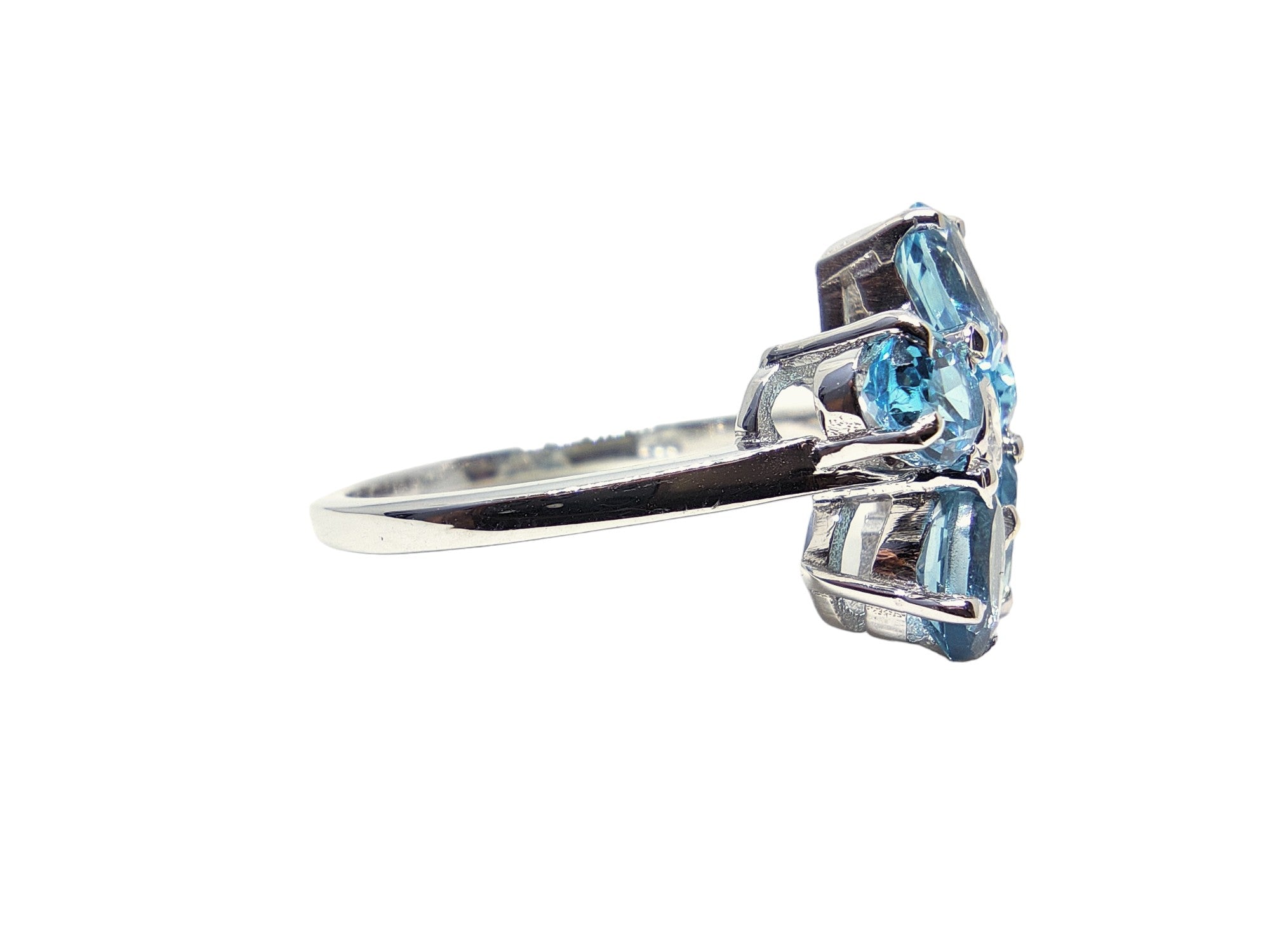 925 Sterling Silver Swiss Blue Topaz Flower Ring 5 Stone Swiss Topaz Wedding Ring November Birthstone Ring 925 Silver Bridal Ring