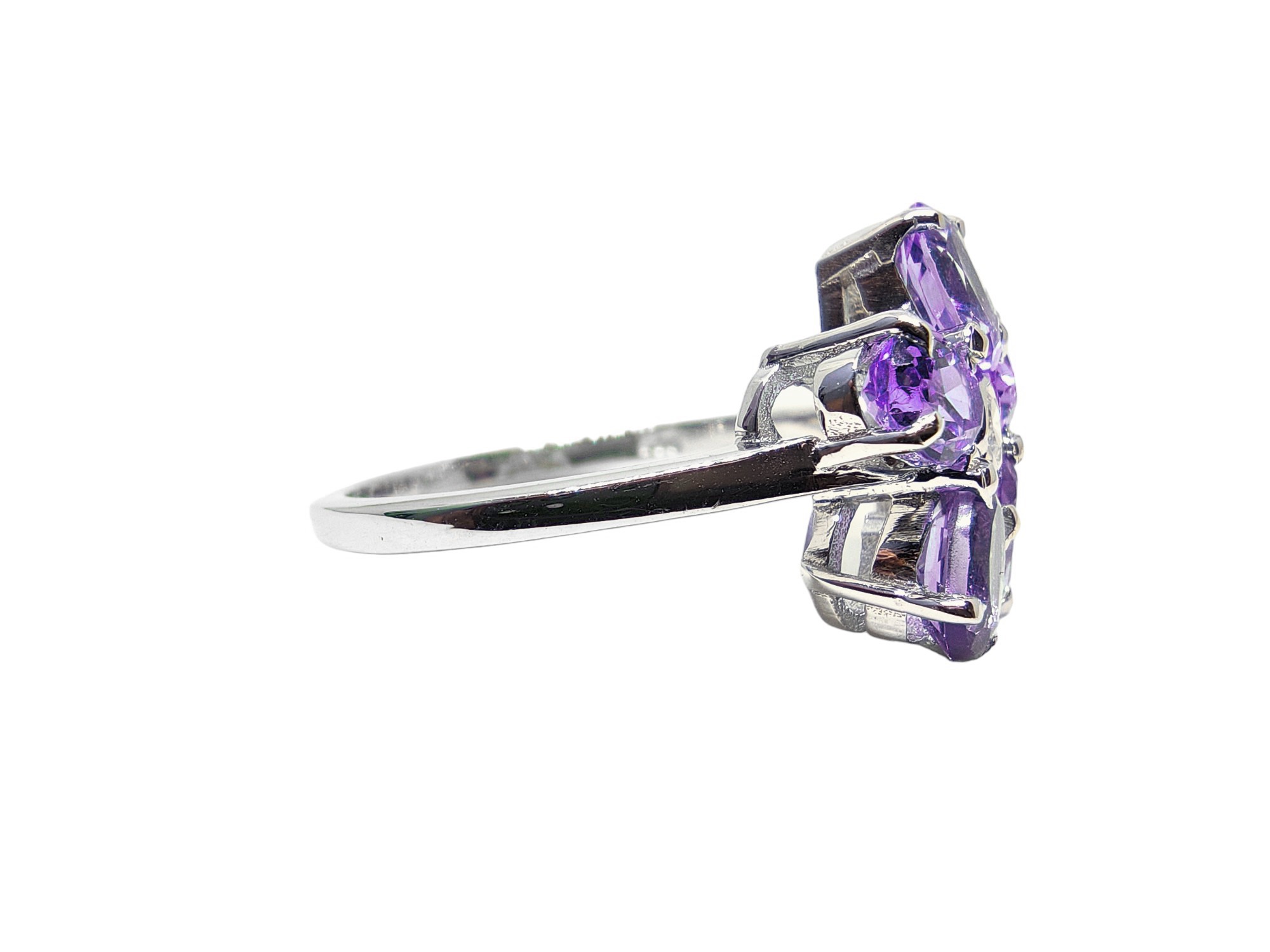 925 Sterling Silver Amethsyt Flower Ring 5 Stone Amethsyt Wedding Ring February Birthstone Ring 925 Silver Bridal Ring
