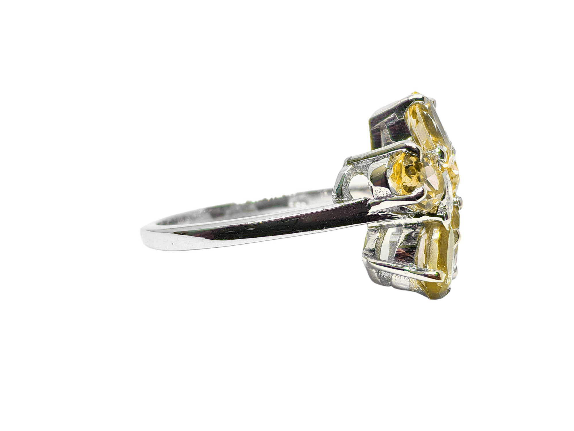 925 Sterling Silver Citrine Flower Ring 5 Stone Citrine Wedding Ring November Birthstone Ring 925 Silver Bridal Ring