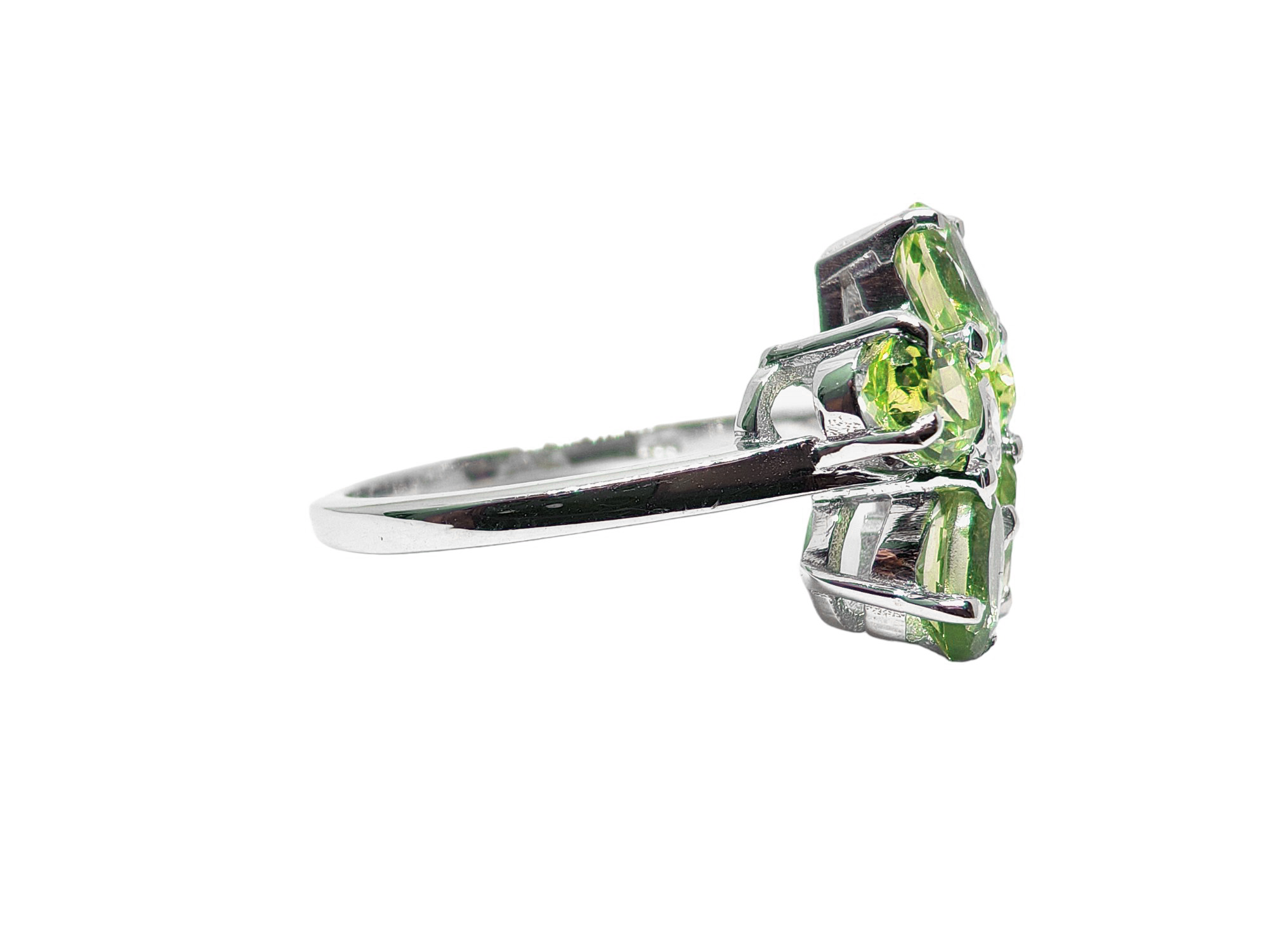 925 Sterling Silver Peridot Flower Ring 5 Stone Peridot Wedding Ring August Birthstone Ring 925 Silver Bridal Ring