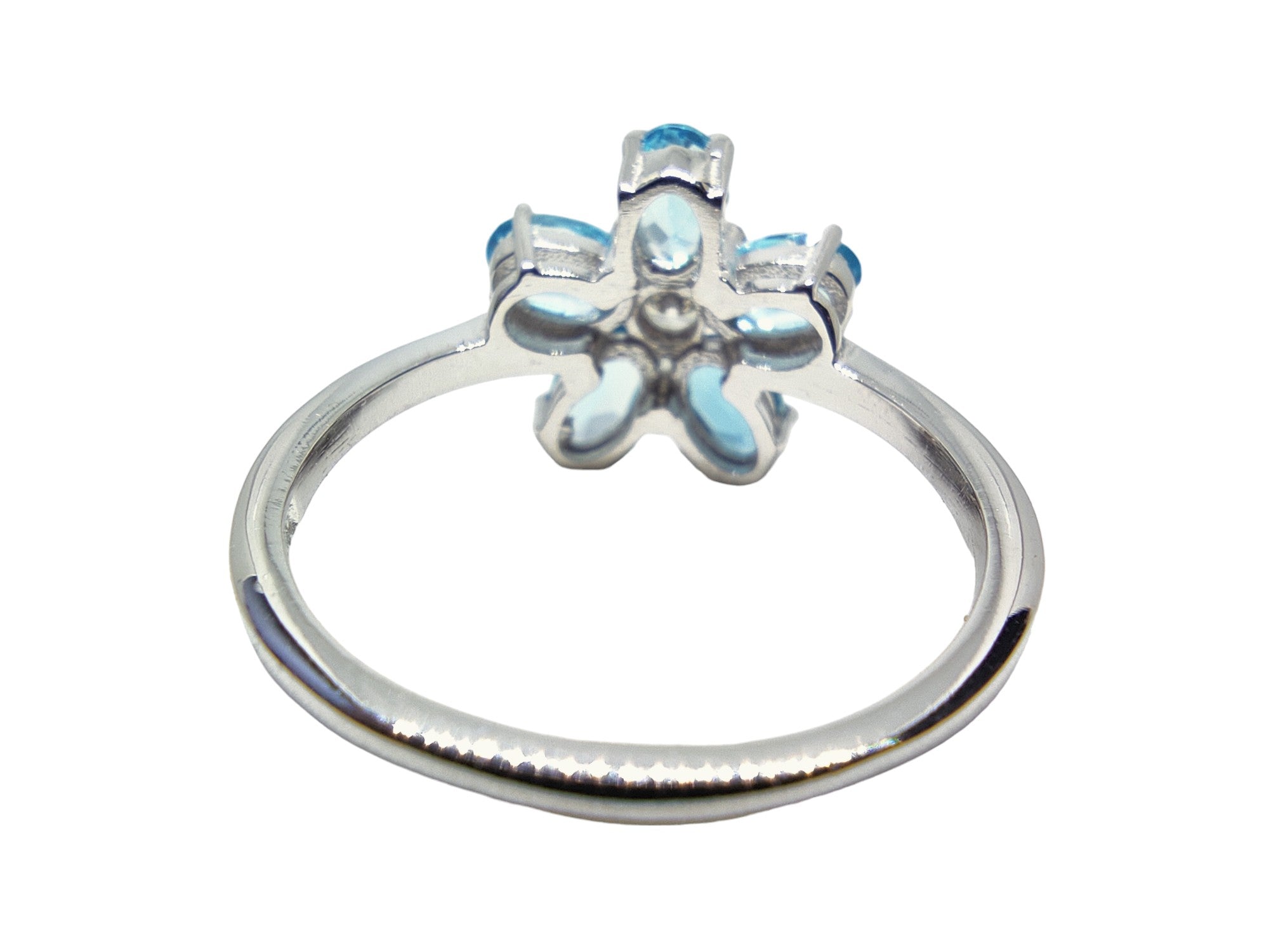 925 Sterling Silver Swiss Blue Topaz Flower Ring 5 Stone Swiss Topaz Wedding Ring November Birthstone Ring 925 Silver Bridal Ring