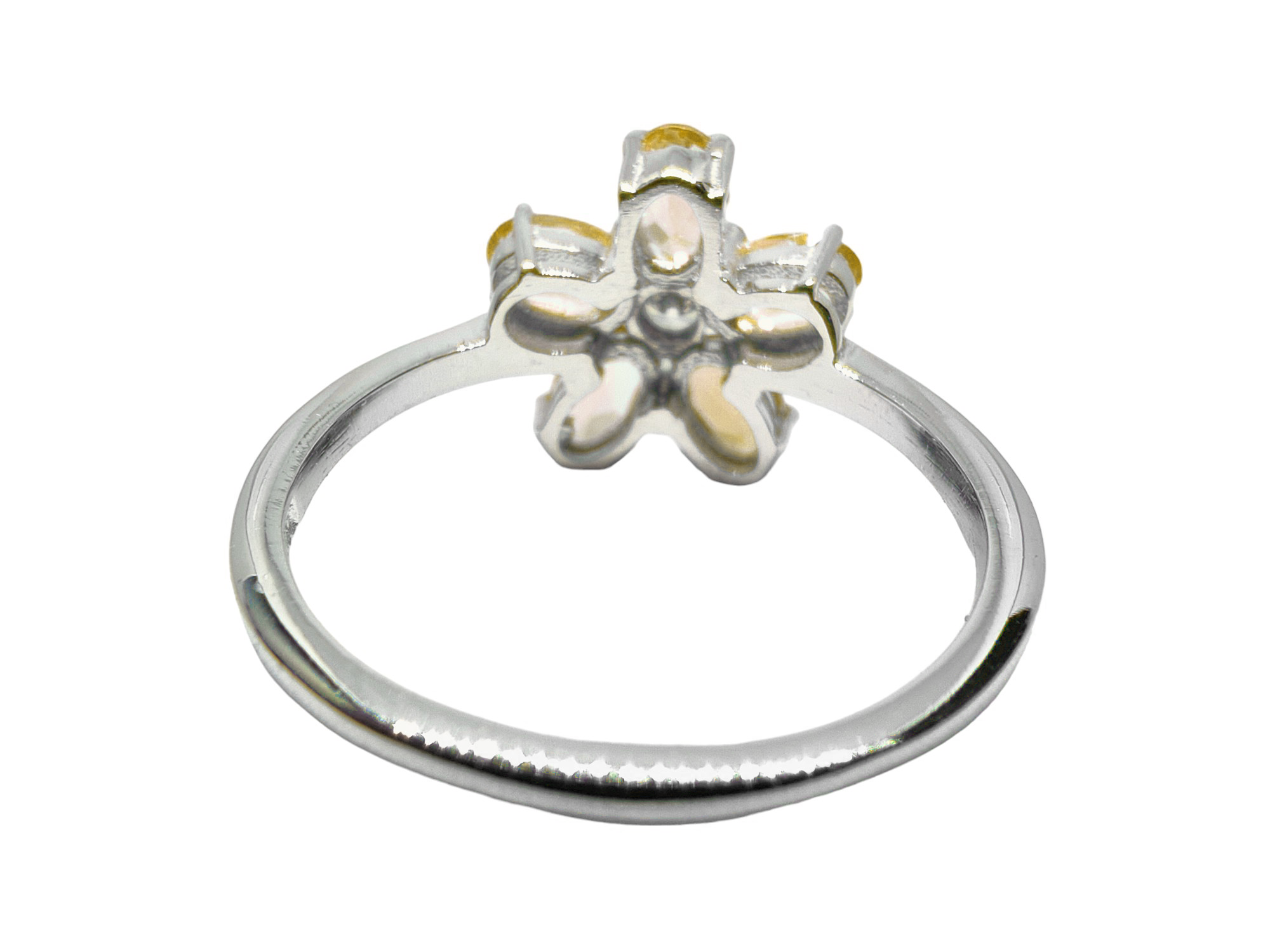 925 Sterling Silver Citrine Flower Ring 5 Stone Citrine Wedding Ring November Birthstone Ring 925 Silver Bridal Ring