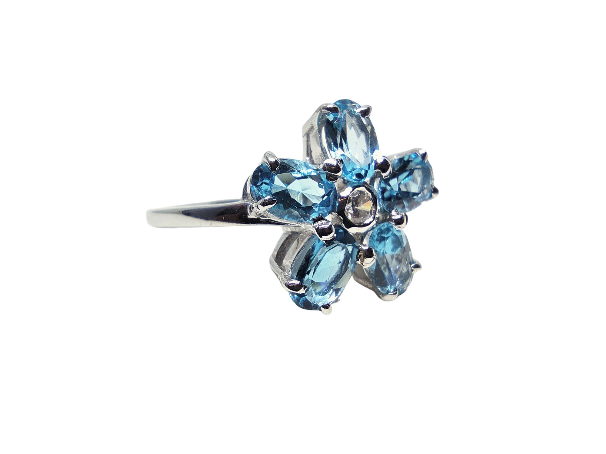 925 Sterling Silver Swiss Blue Topaz Flower Ring 5 Stone Swiss Topaz Wedding Ring November Birthstone Ring 925 Silver Bridal Ring