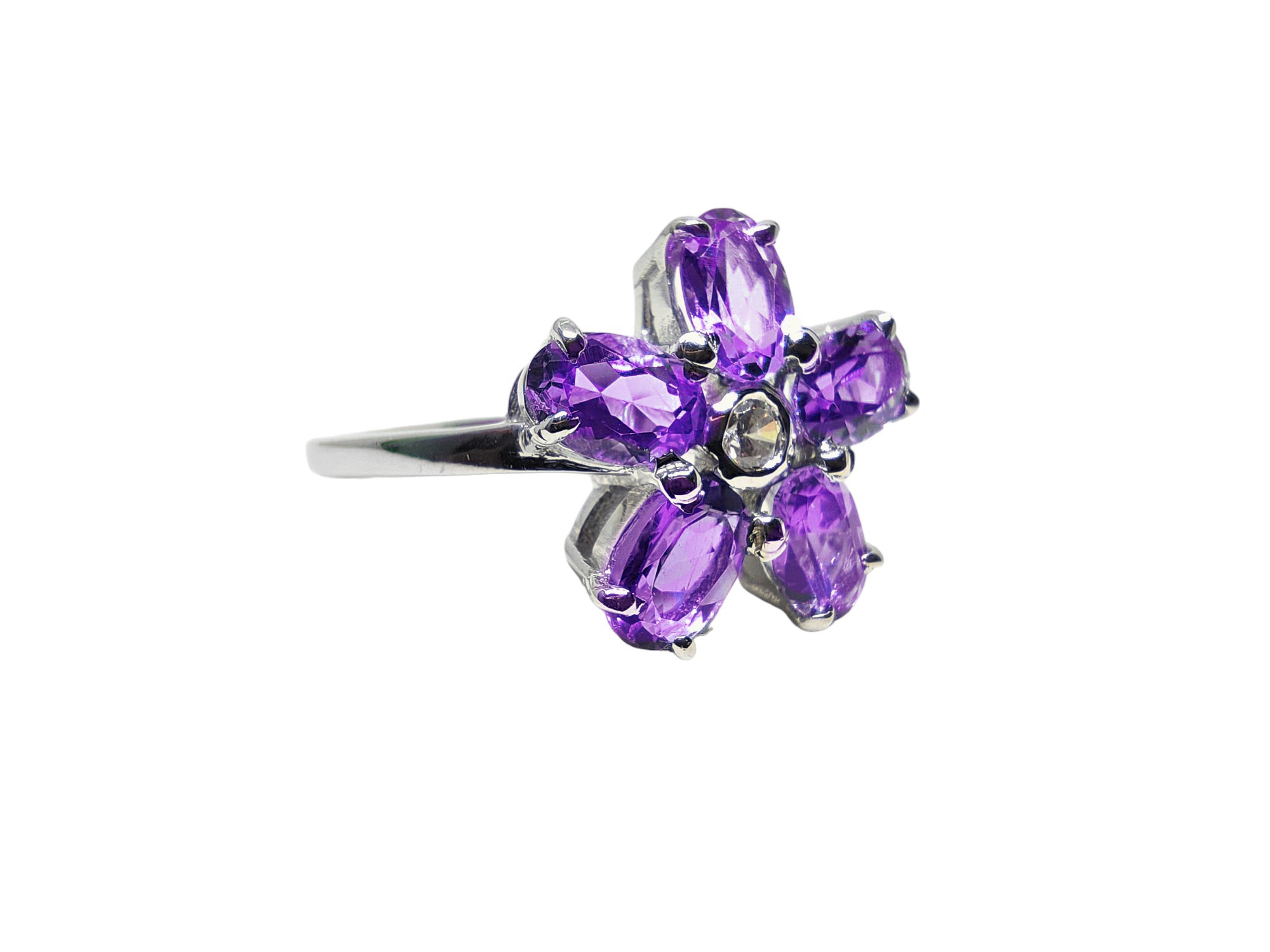 925 Sterling Silver Amethsyt Flower Ring 5 Stone Amethsyt Wedding Ring February Birthstone Ring 925 Silver Bridal Ring
