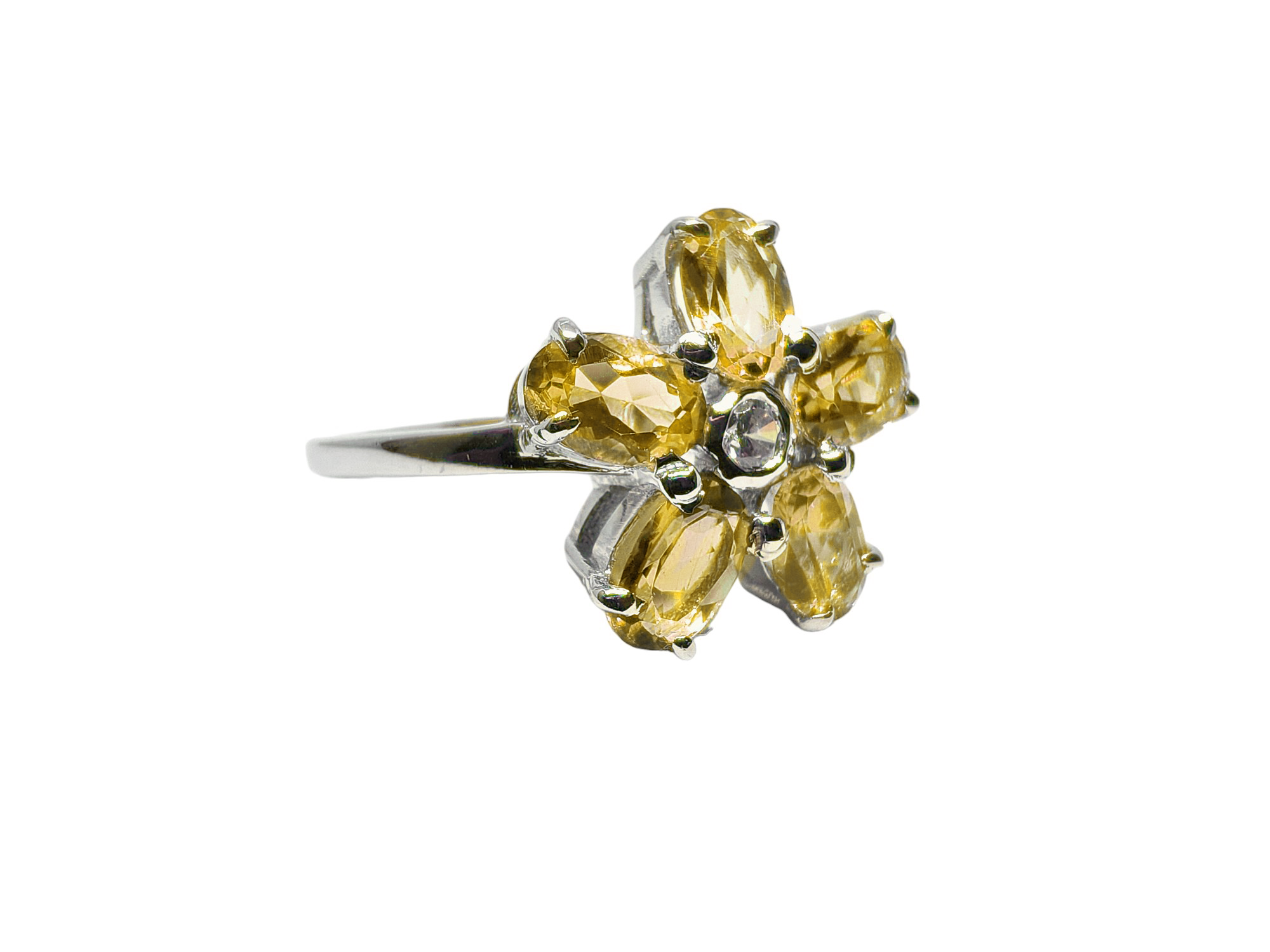 925 Sterling Silver Citrine Flower Ring 5 Stone Citrine Wedding Ring November Birthstone Ring 925 Silver Bridal Ring