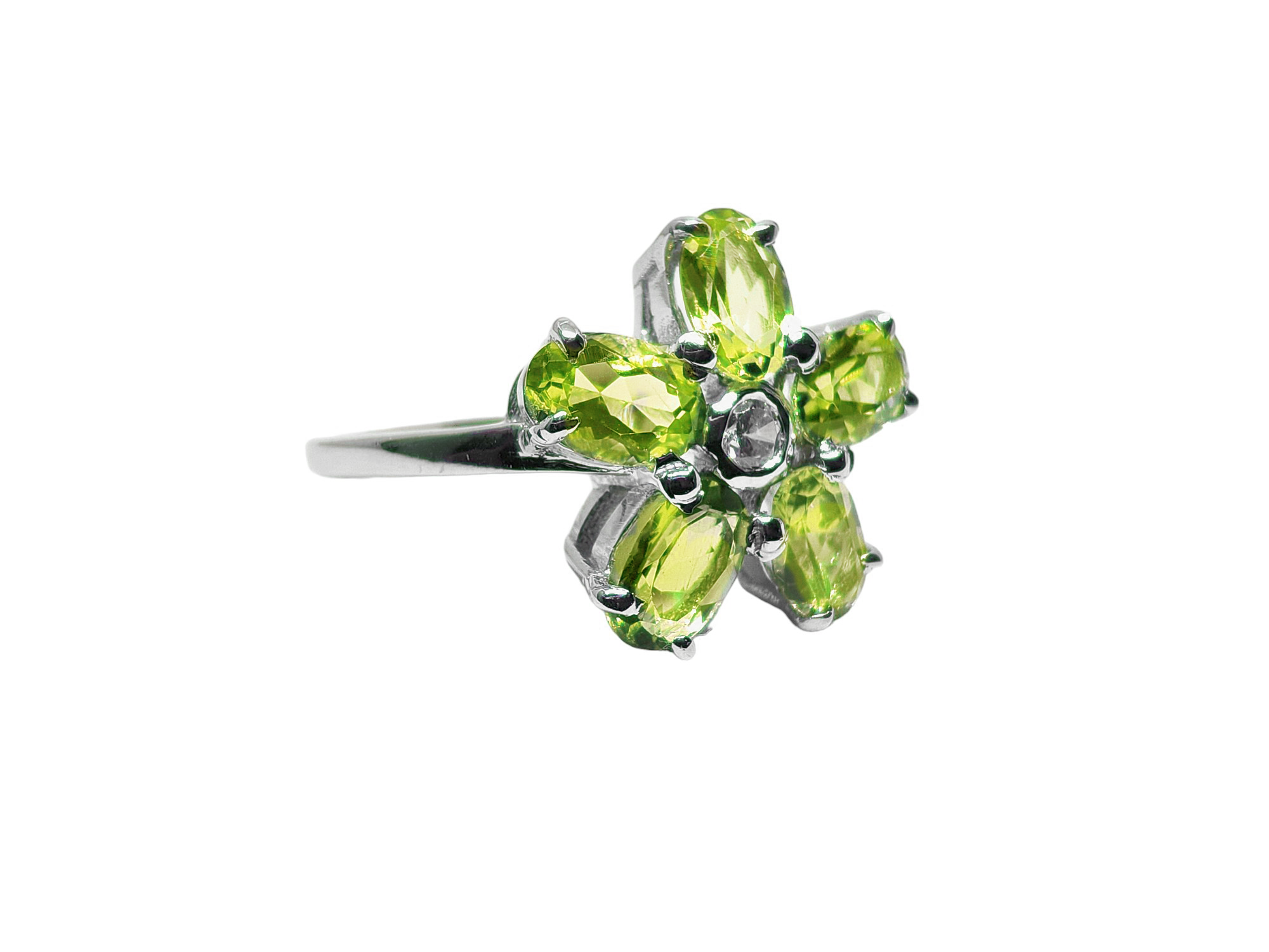 925 Sterling Silver Peridot Flower Ring 5 Stone Peridot Wedding Ring August Birthstone Ring 925 Silver Bridal Ring