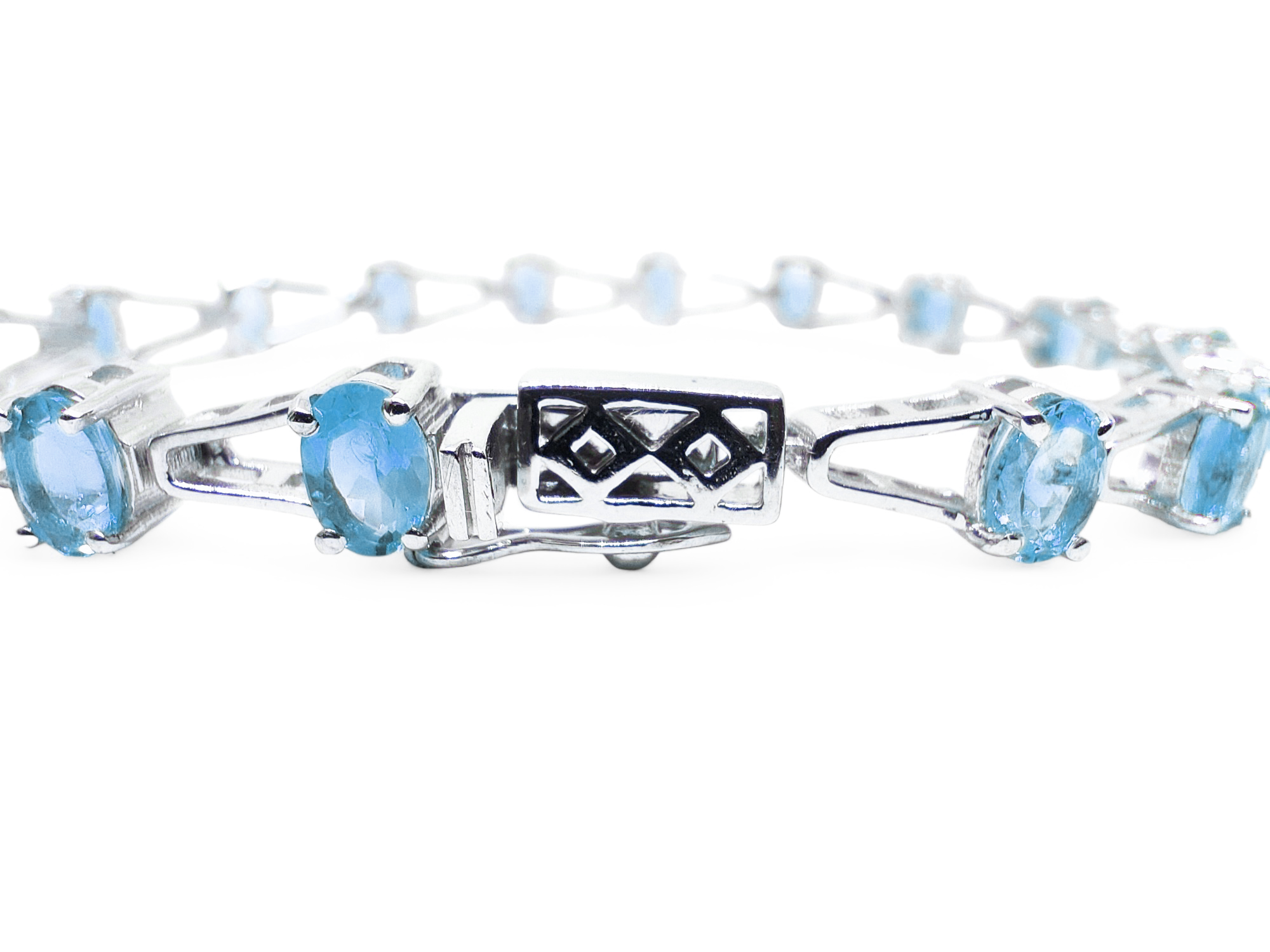 925 Sterling Silver Swiss Blue Topaz Bridal Bracelet Natural Blue Topaz Bridal Bracelet Trendy Swiss Topaz Silver Bracelet August Birthstone Bracelet