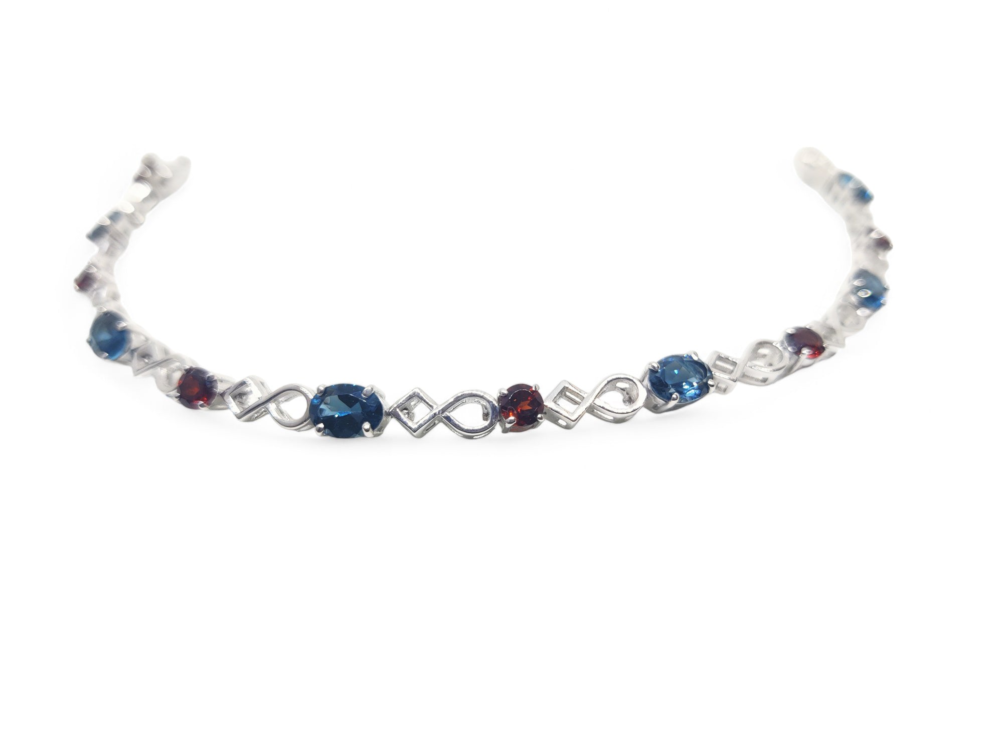 Silver London Blue Topaz Garnet Bracelet Designer London Topaz Bracelet November Birthstone Bracelet Red Blue Stone Bracelet