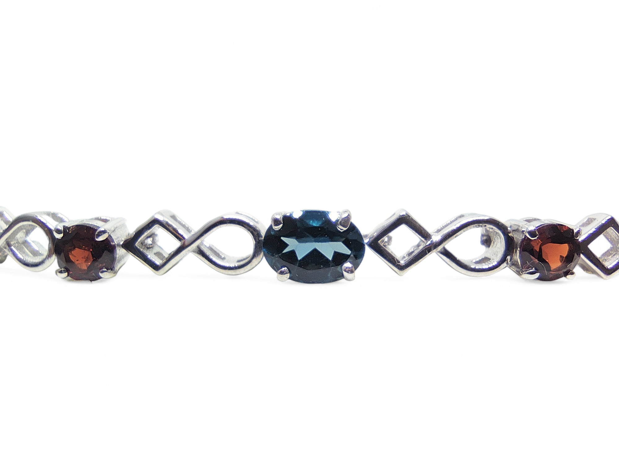 Silver London Blue Topaz Garnet Bracelet Designer London Topaz Bracelet November Birthstone Bracelet Red Blue Stone Bracelet