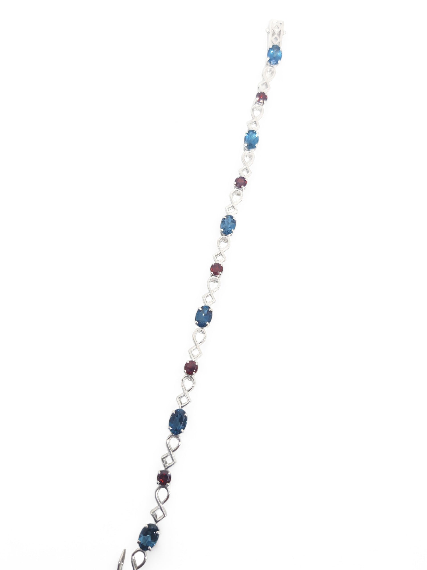 Silver London Blue Topaz Garnet Bracelet Designer London Topaz Bracelet November Birthstone Bracelet Red Blue Stone Bracelet