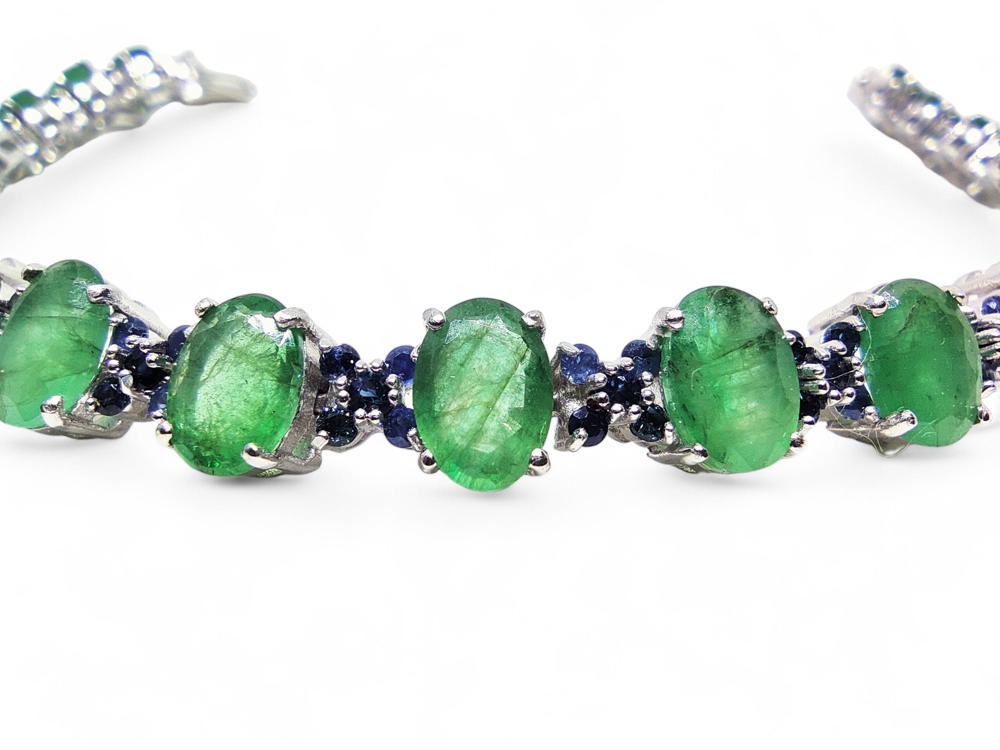 925 Silver Emerald Bridal Bracelet Natural Emerald Sapphire Bridal Bracelet For Her May Birthstone Designer Bridal Bracelet For Her