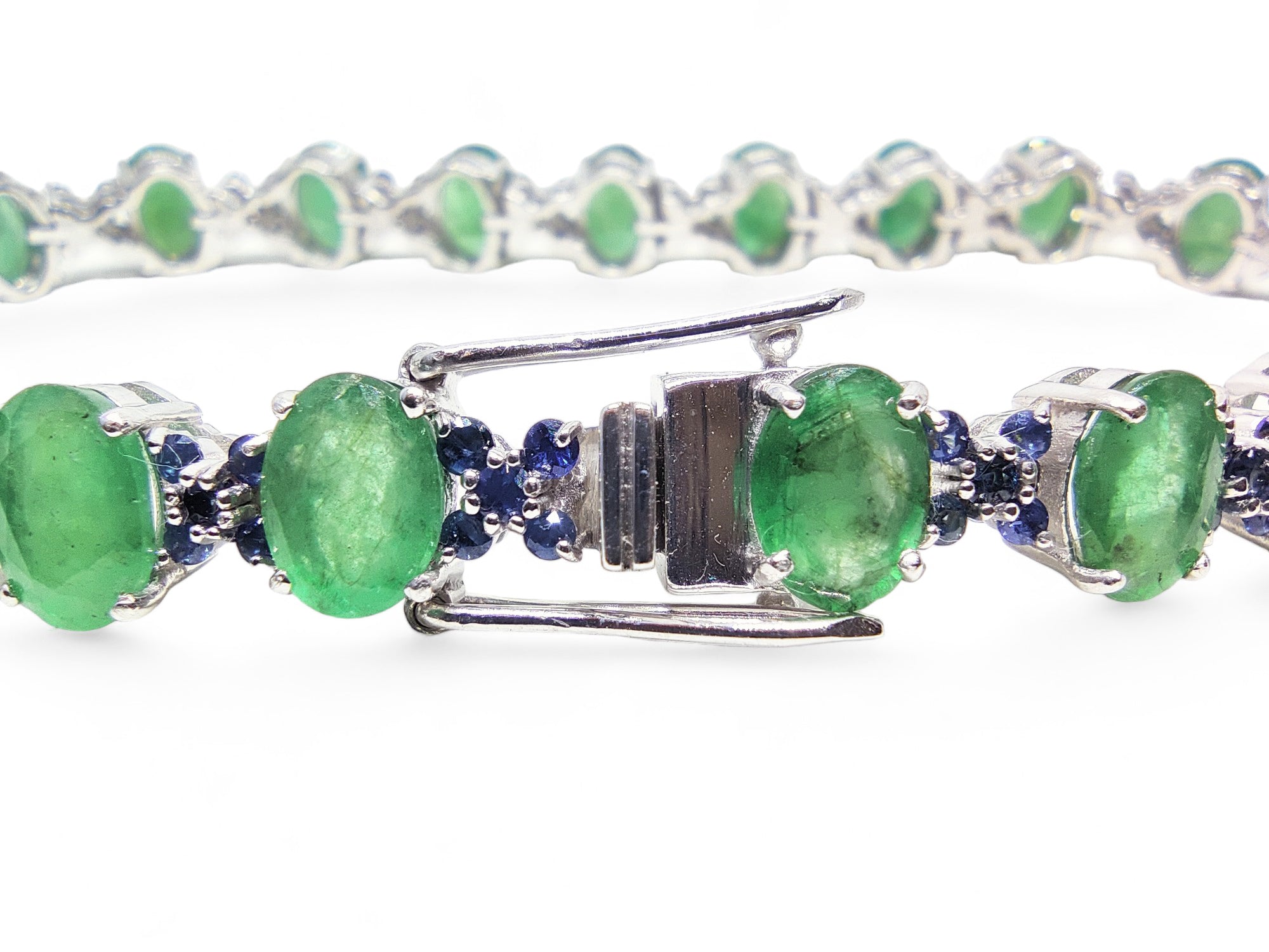 925 Silver Emerald Bridal Bracelet Natural Emerald Sapphire Bridal Bracelet For Her May Birthstone Designer Bridal Bracelet For Her