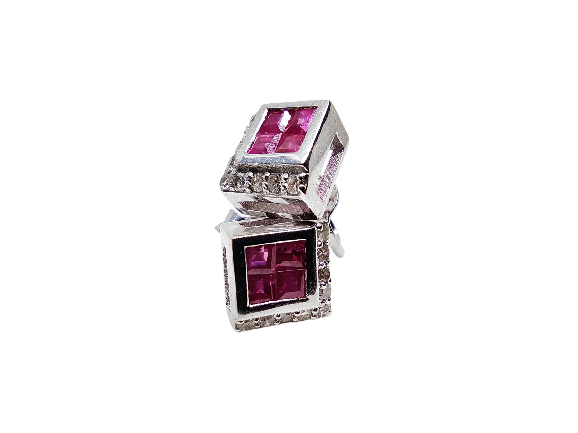 Silver Ruby Diamond Earring 0.80 Ct Ruby Stud Earrings Natural Ruby July Birthstone Earrings Ruby Diamond Stud Earrings For Her