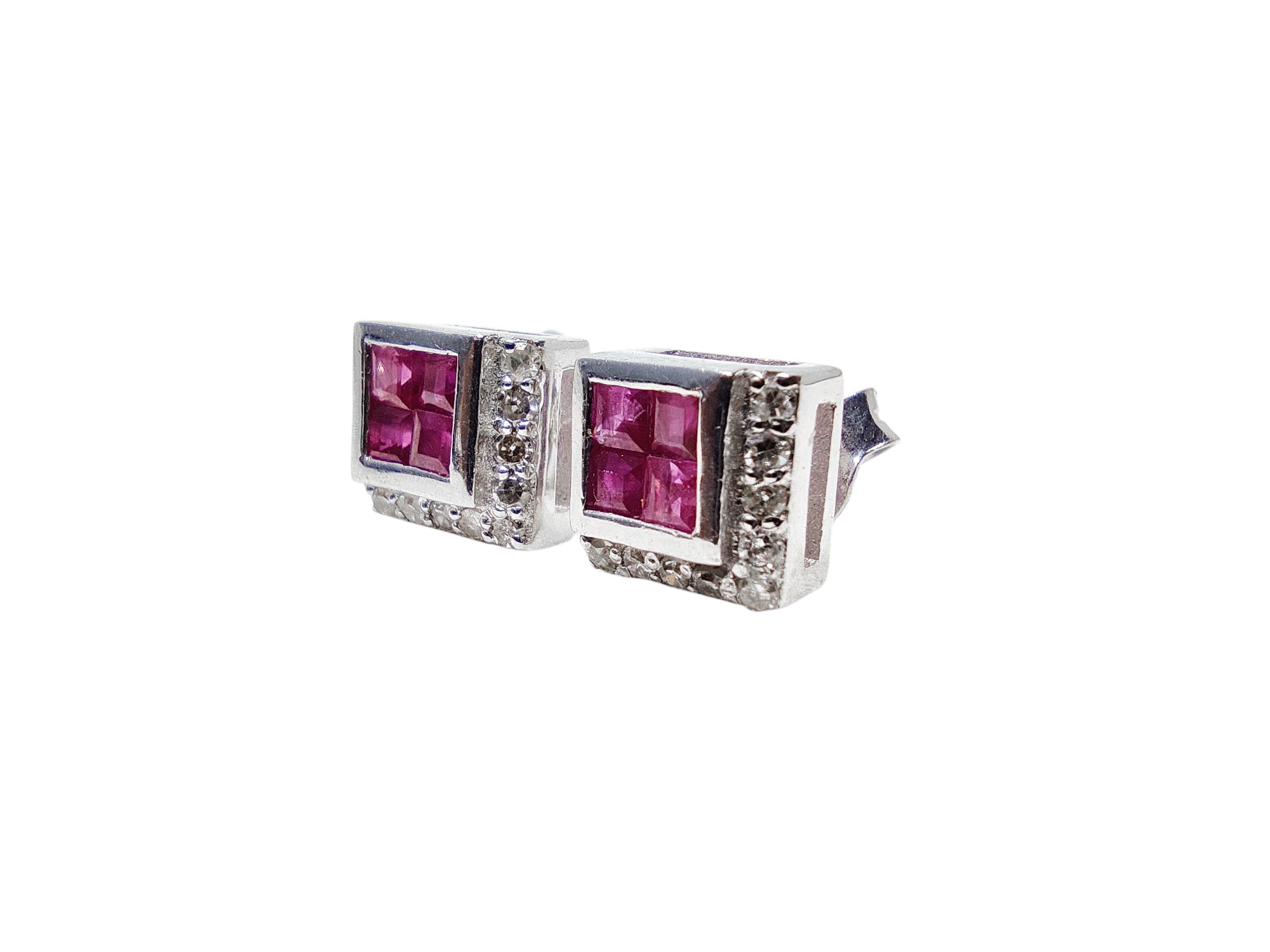 Silver Ruby Diamond Earring 0.80 Ct Ruby Stud Earrings Natural Ruby July Birthstone Earrings Ruby Diamond Stud Earrings For Her