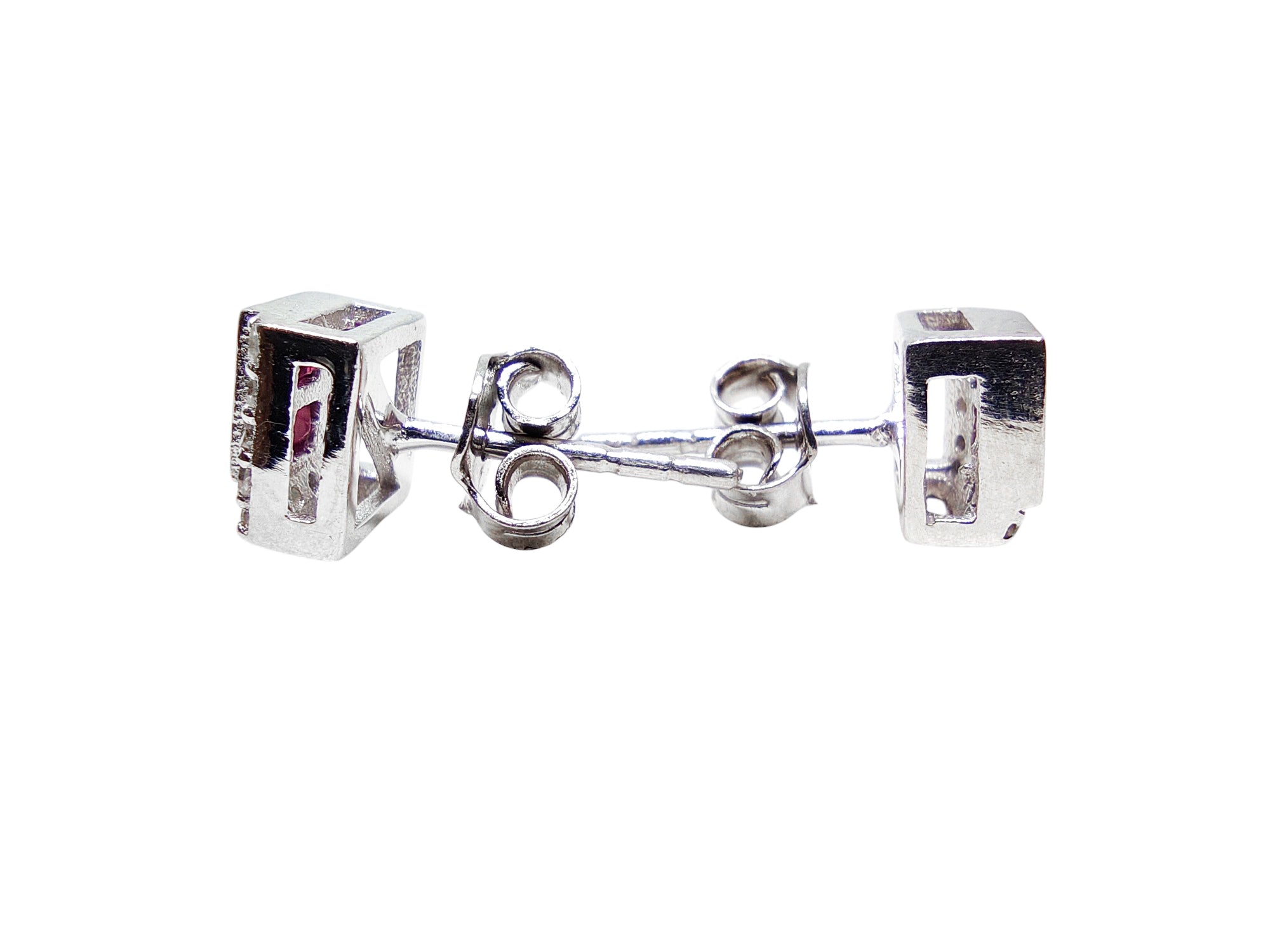 Silver Ruby Diamond Earring 0.80 Ct Ruby Stud Earrings Natural Ruby July Birthstone Earrings Ruby Diamond Stud Earrings For Her