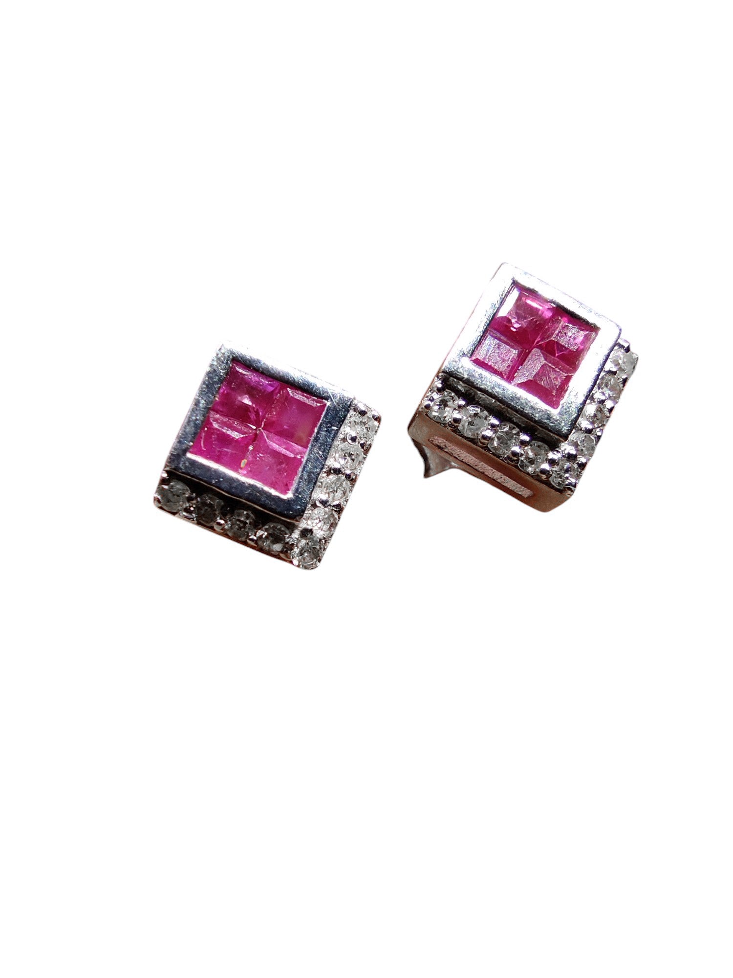 Silver Ruby Diamond Earring 0.80 Ct Ruby Stud Earrings Natural Ruby July Birthstone Earrings Ruby Diamond Stud Earrings For Her
